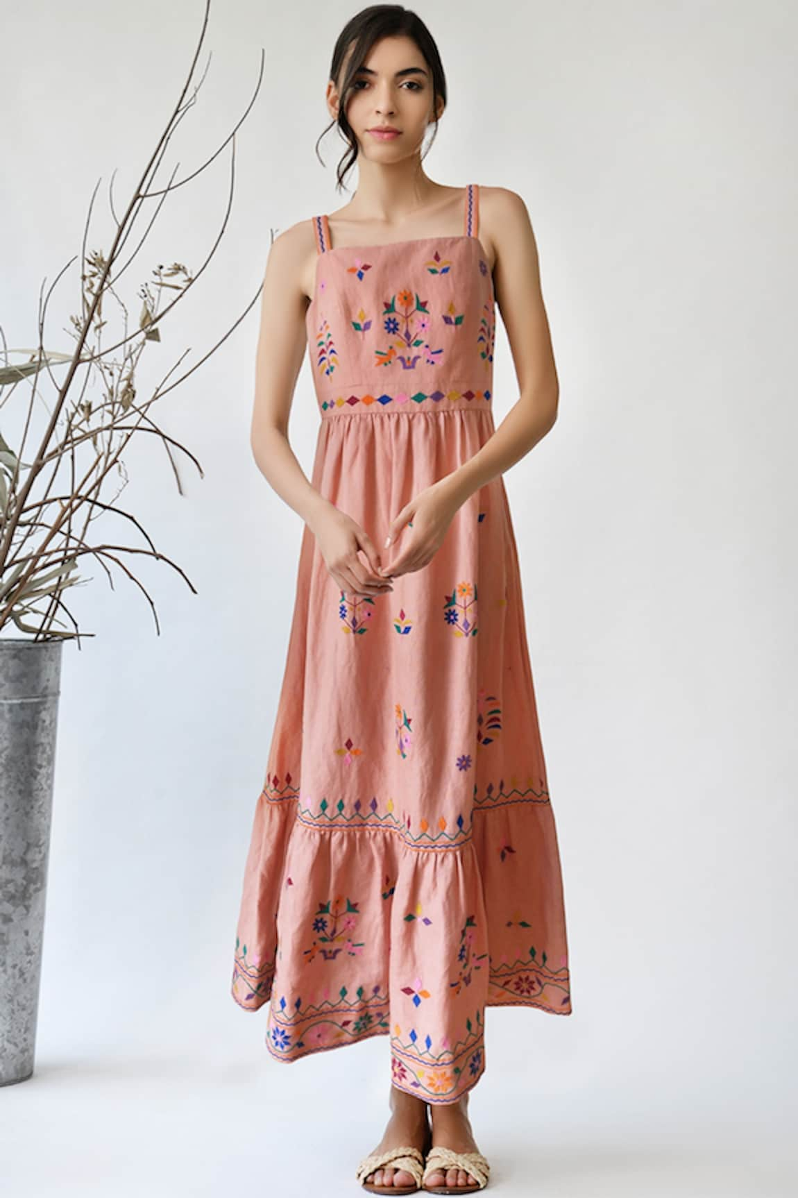 Umbar Cotton Linen Embroidered Dress