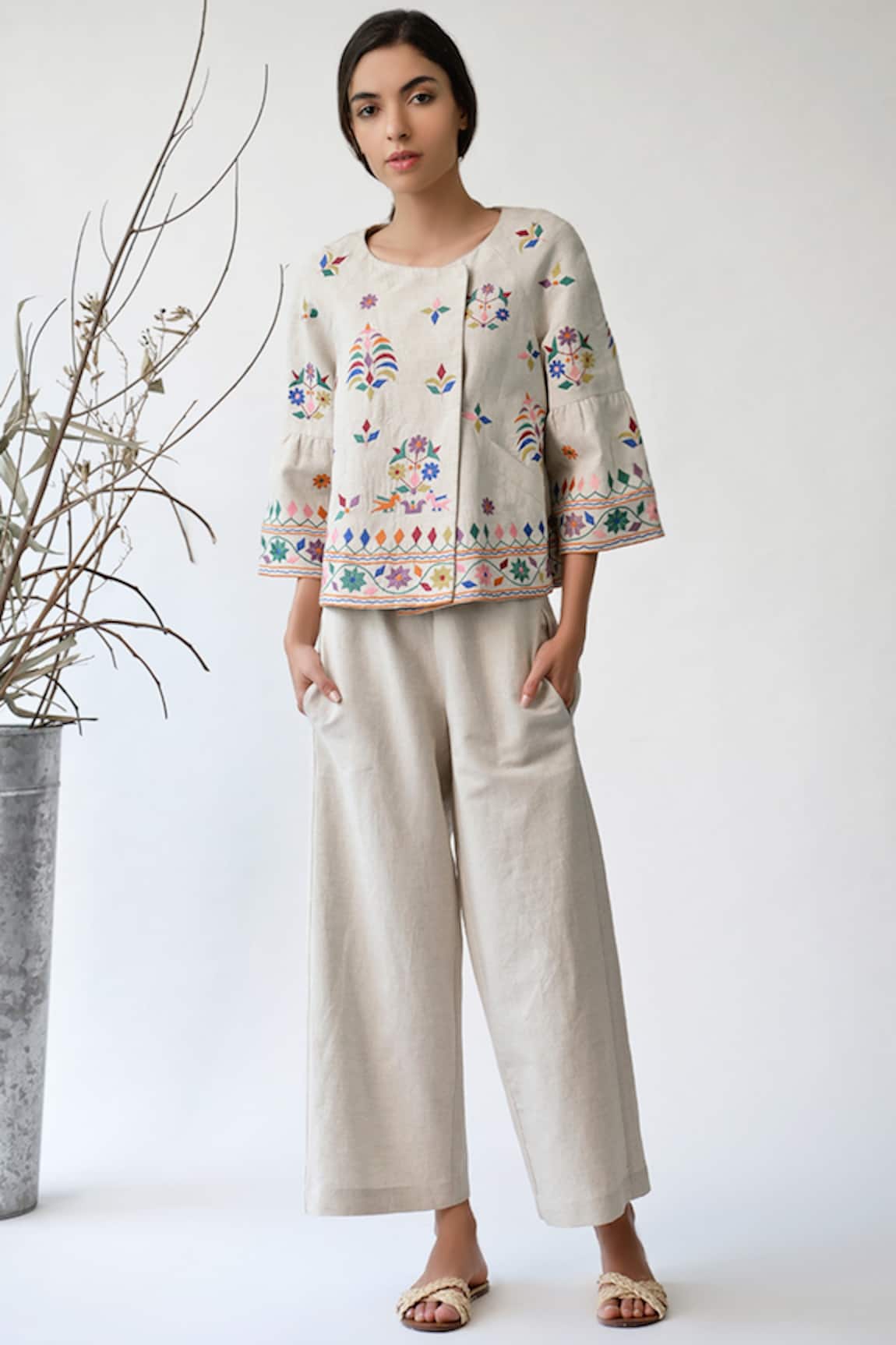 Umbar Cotton Linen Embroidered Jacket