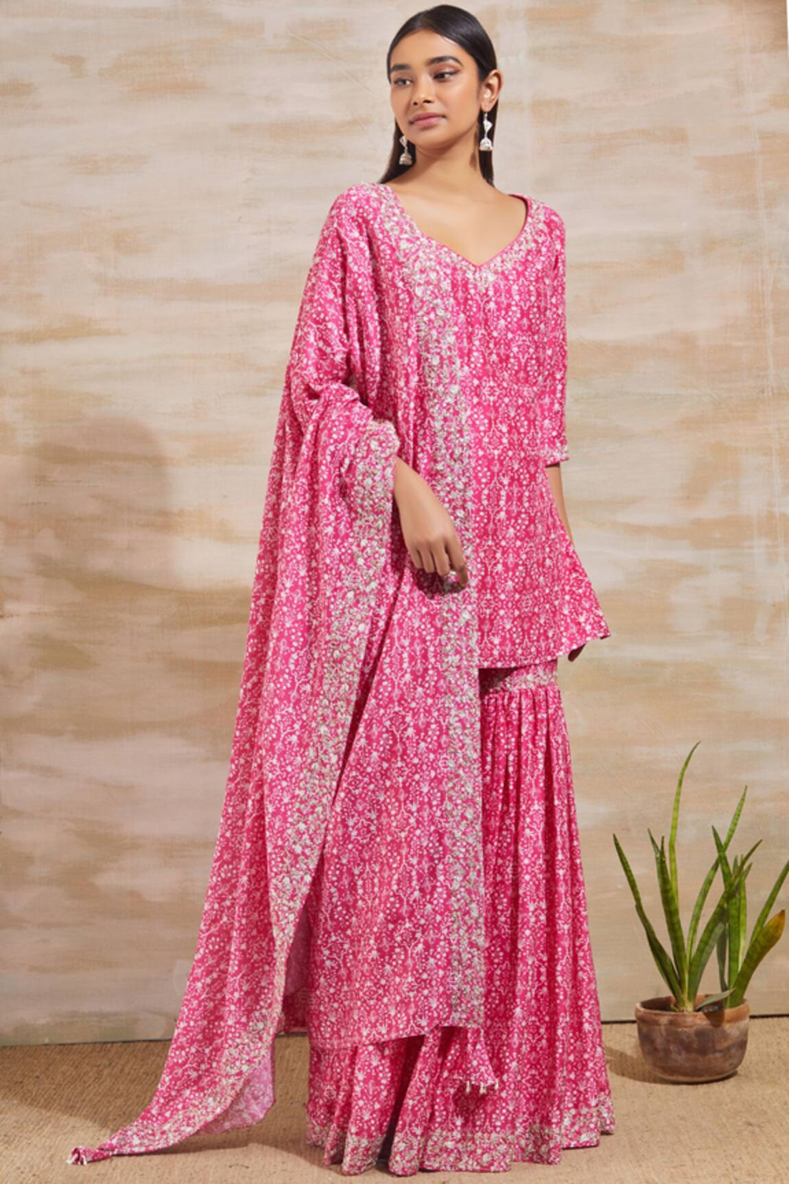 Sana Barreja Chanderi Printed Kurta Sharara Set