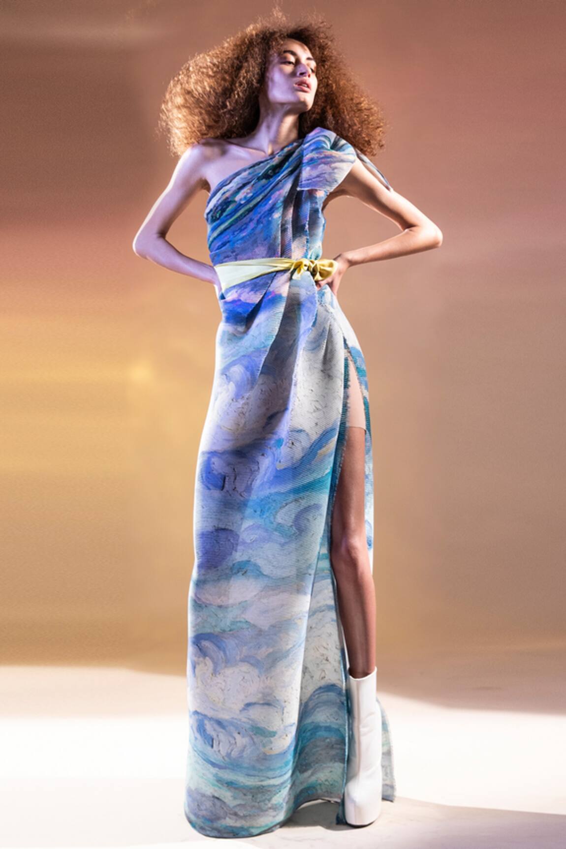 Abhishek Sharma Printed One Shoulder Gown