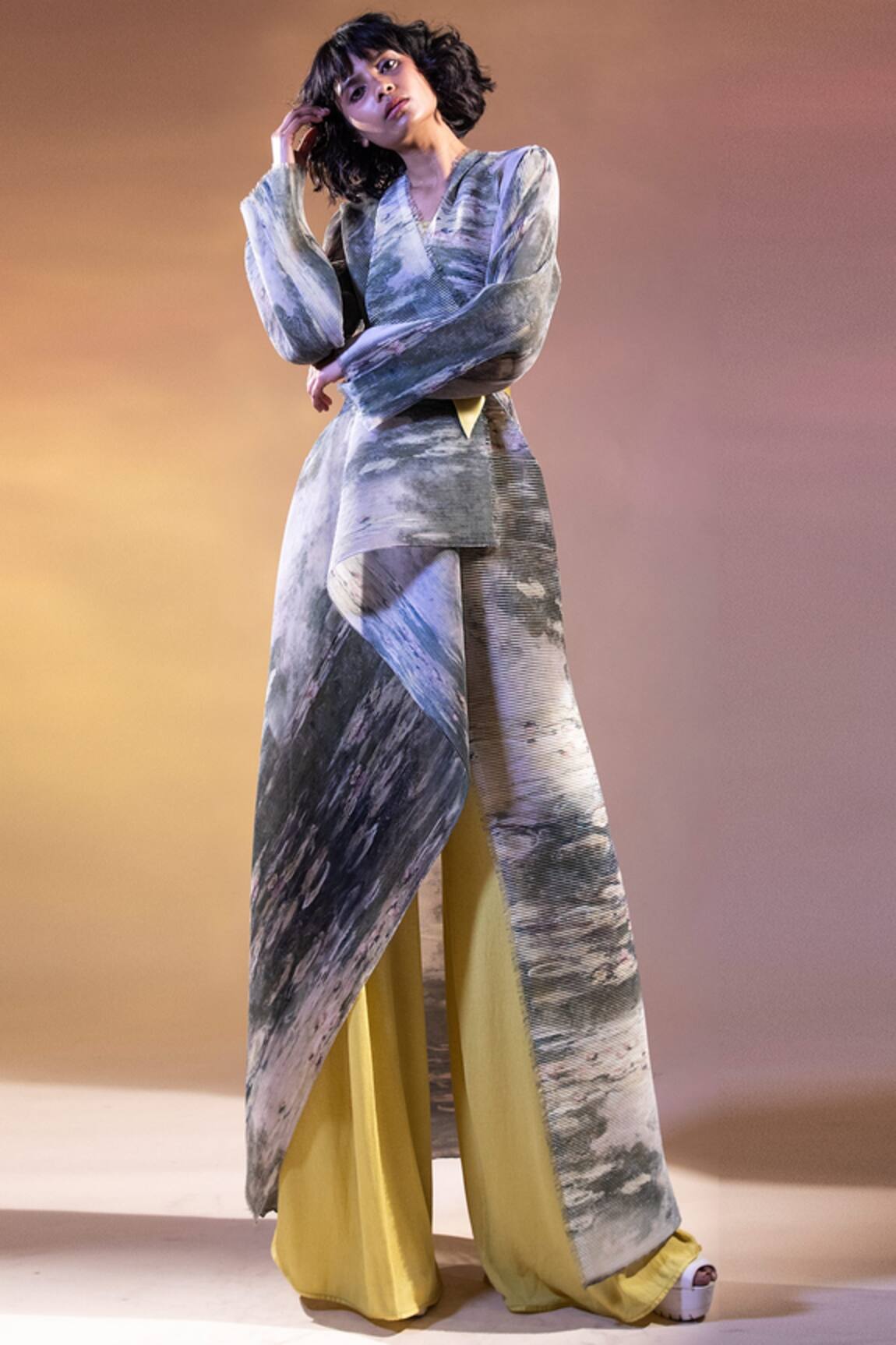 Abhishek Sharma Asymmetric Printed Jacket