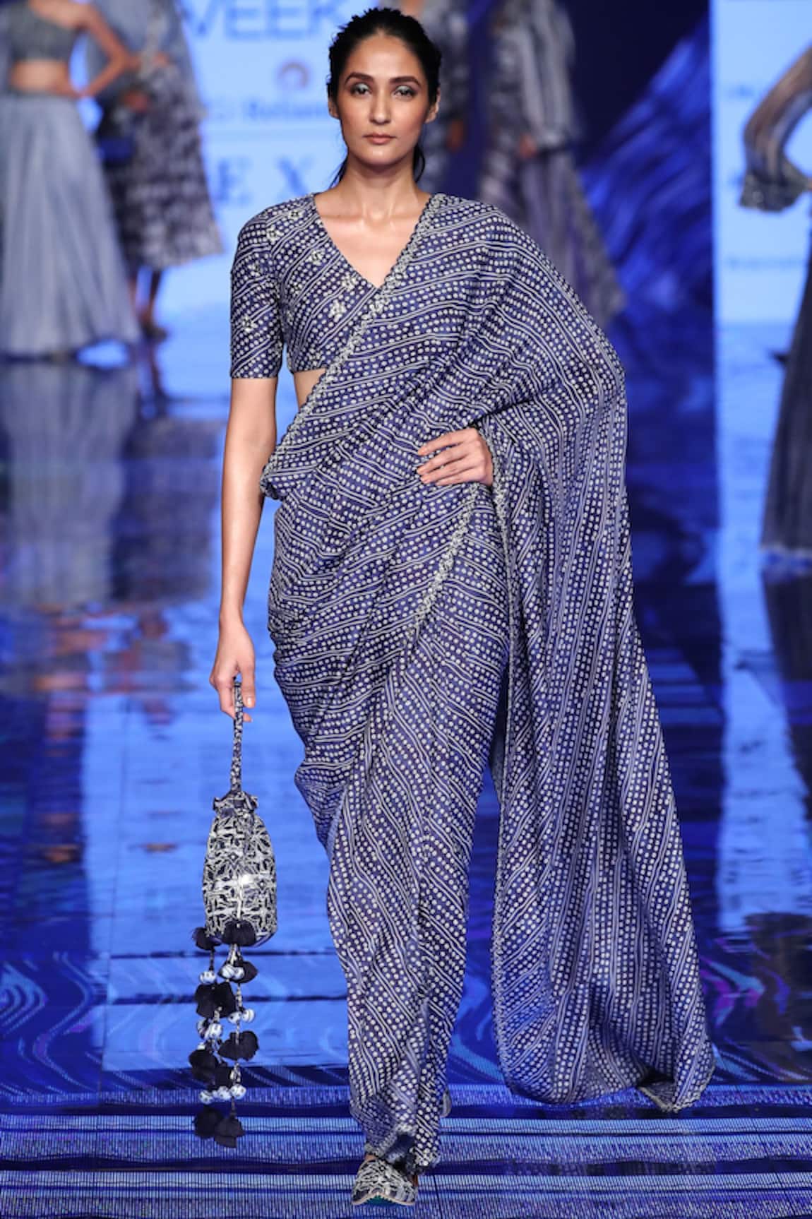 Punit Balana Printed Satin Silk Saree with Blouse 