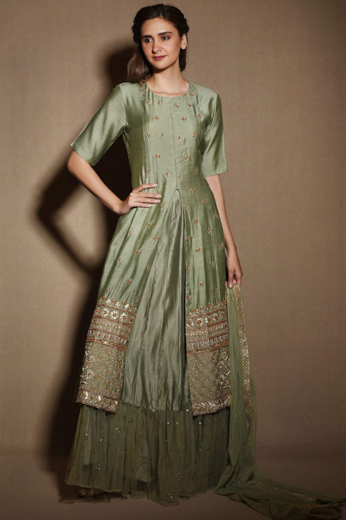 Vara By Vibha N Priti Silk Kurta Skirt Set 