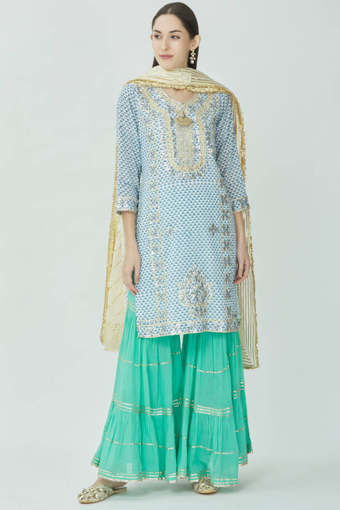 Kunwarani Ritu Printed Kurta Sharara Set