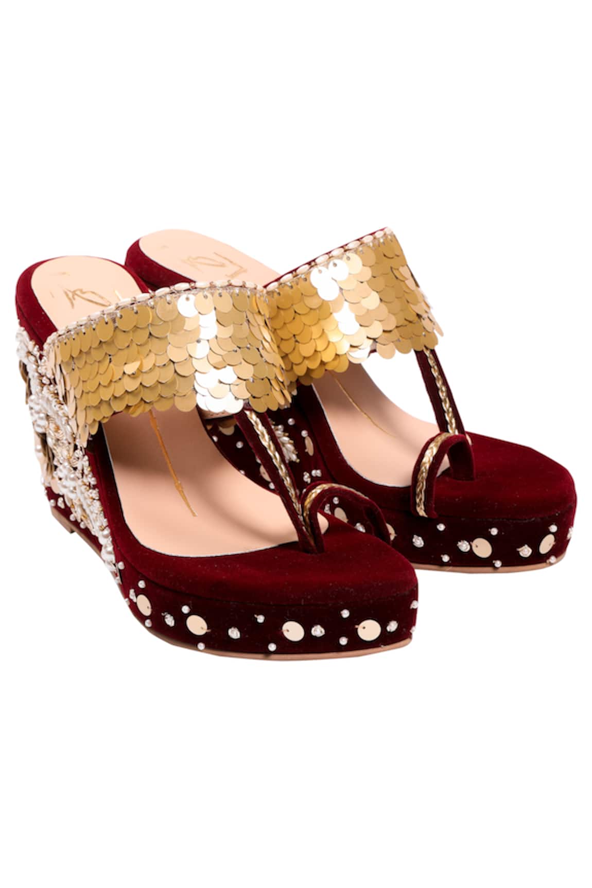 Nidhi Bhandari Embroidered Velvet Kolhapuri Wedges