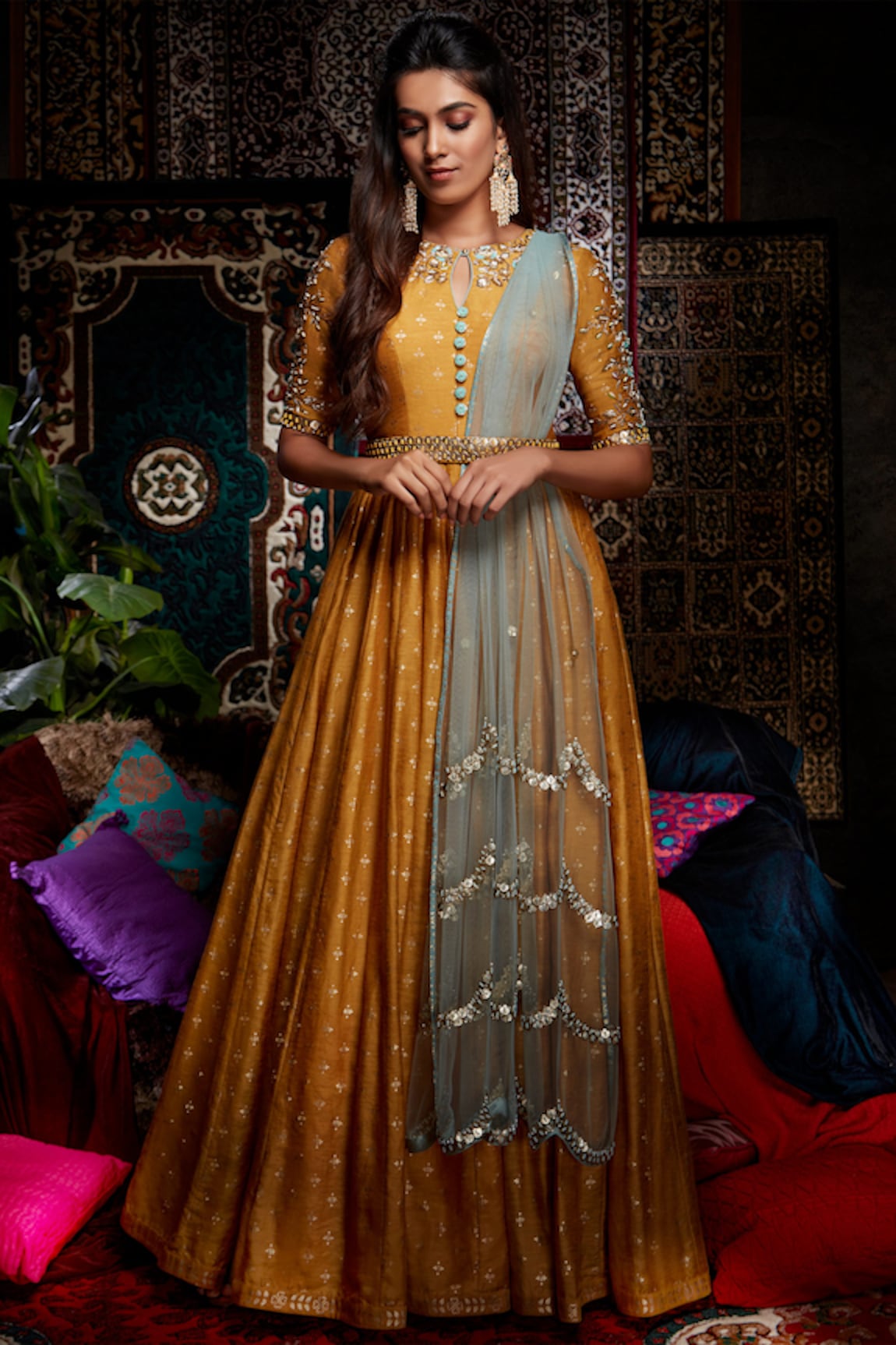 Salian By Anushree Linen Silk Anarkali with Dupatta