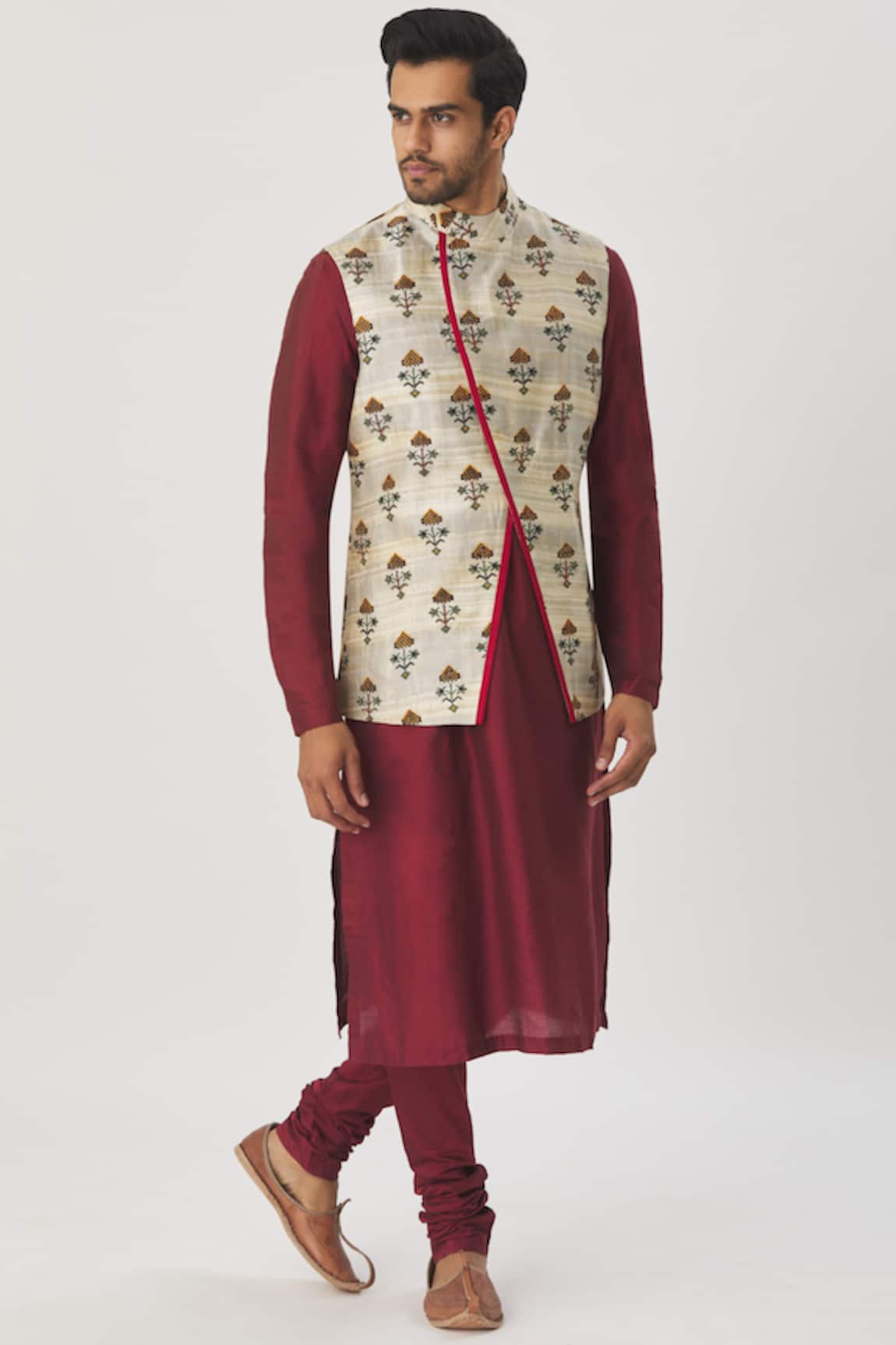 Aryavir Malhotra Cotton Silk Bundi Kurta Set