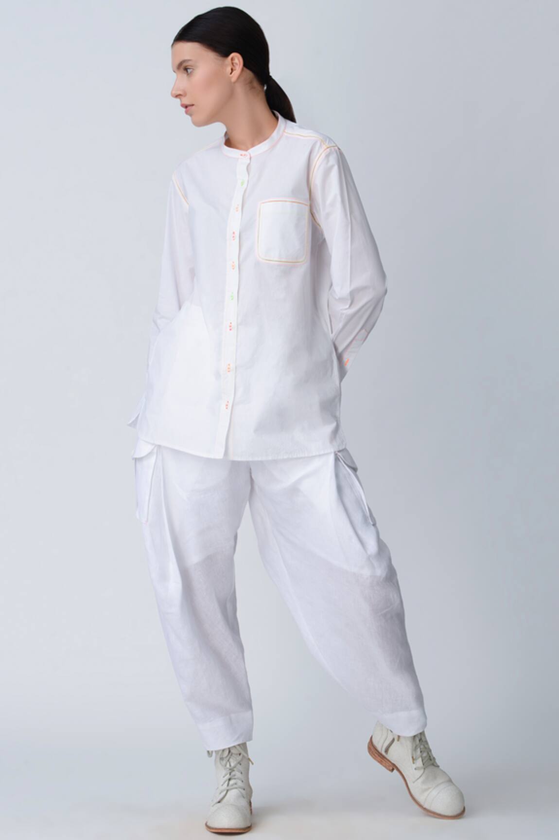 Rajesh Pratap Singh Band Collar Cotton Shirt 
