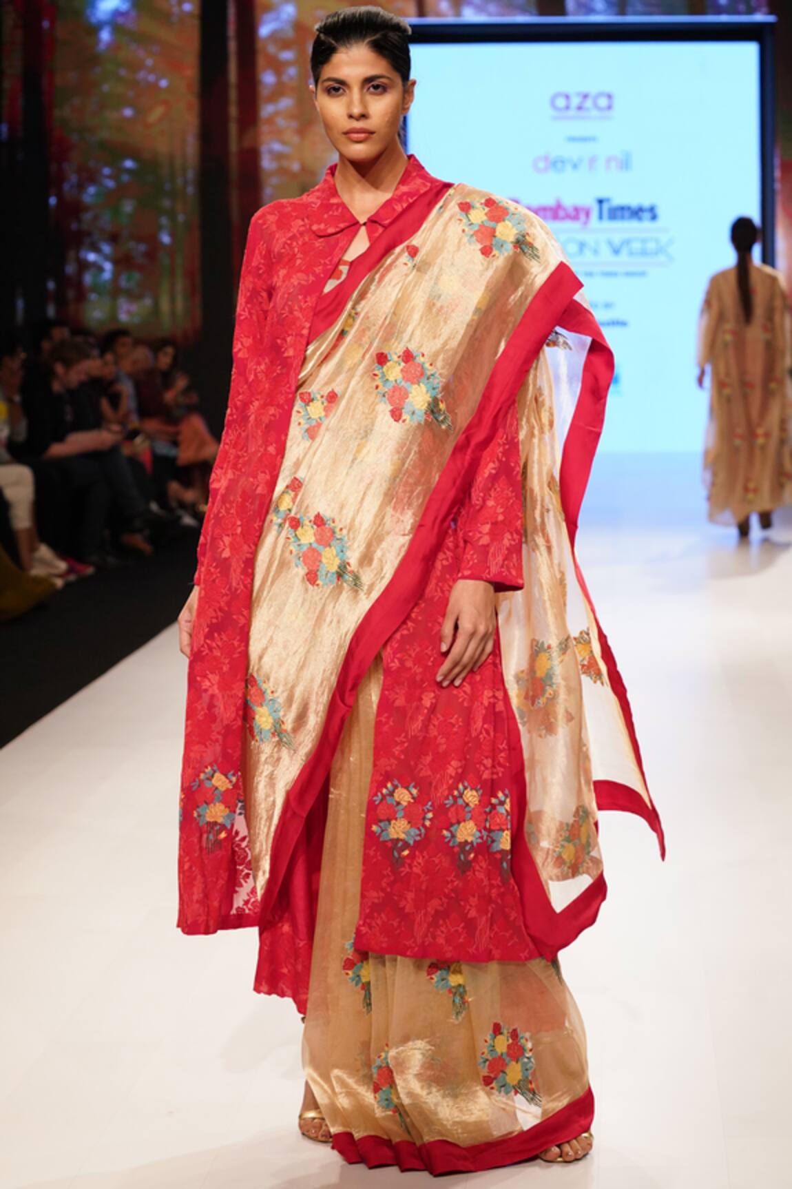 Dev R Nil Floral Jacket Saree Set