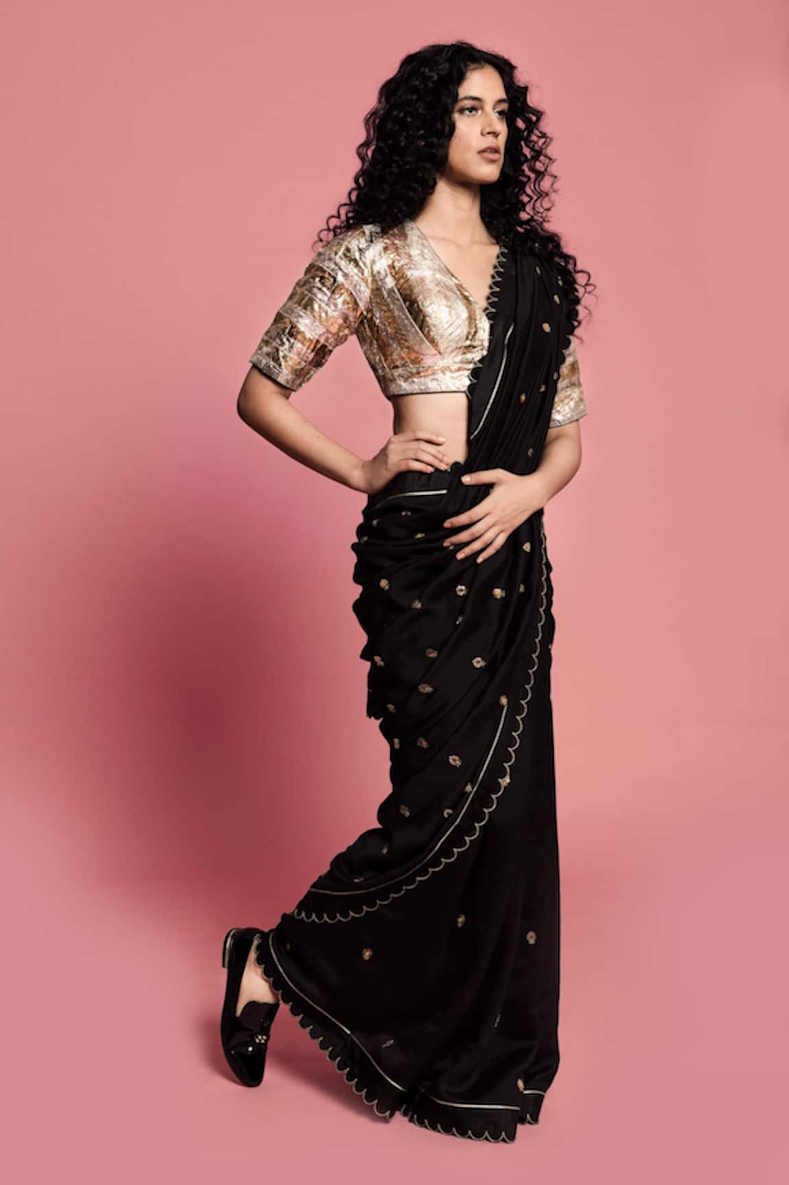 Label Earthen Handwoven Silk Embroidered Saree