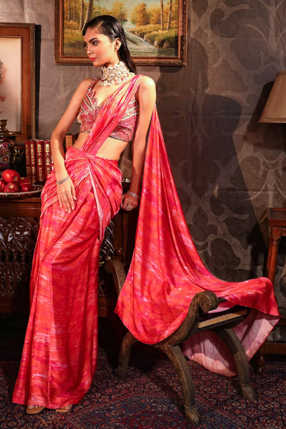 Laxmishriali Printed Pre-Draped Saree With Blouse