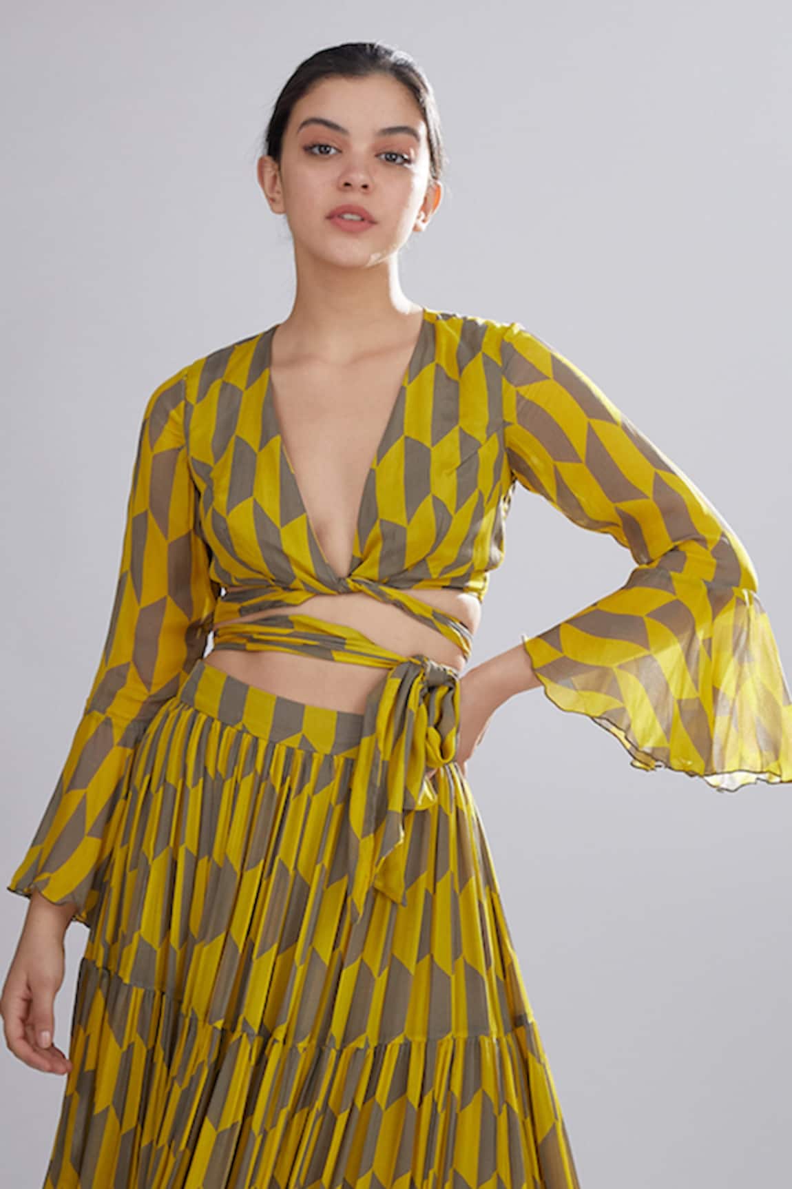 Koai Geometic Print Tie-Up Crop Top 
