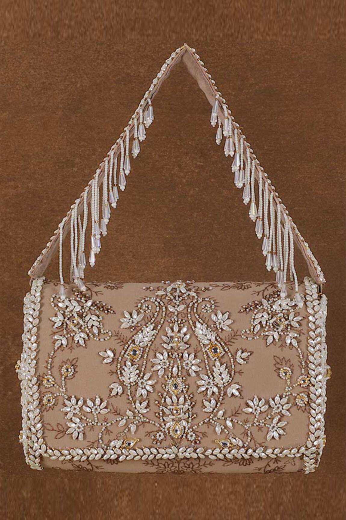 Lovetobag Siah Floral Kundan Embellished Flapover Clutch