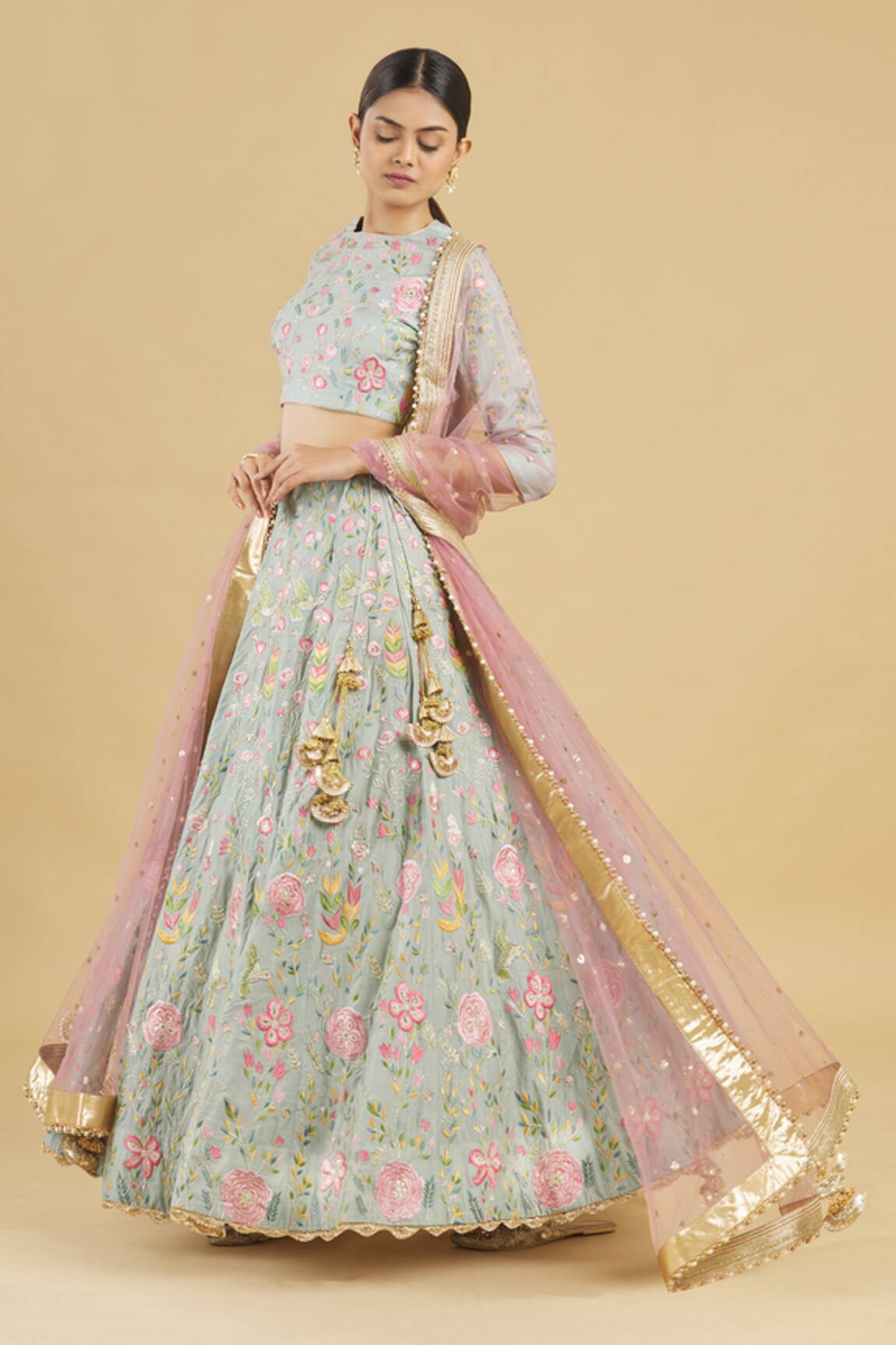 Rahul Singh Chanderi Silk Embroidered Bridal Lehenga Set 