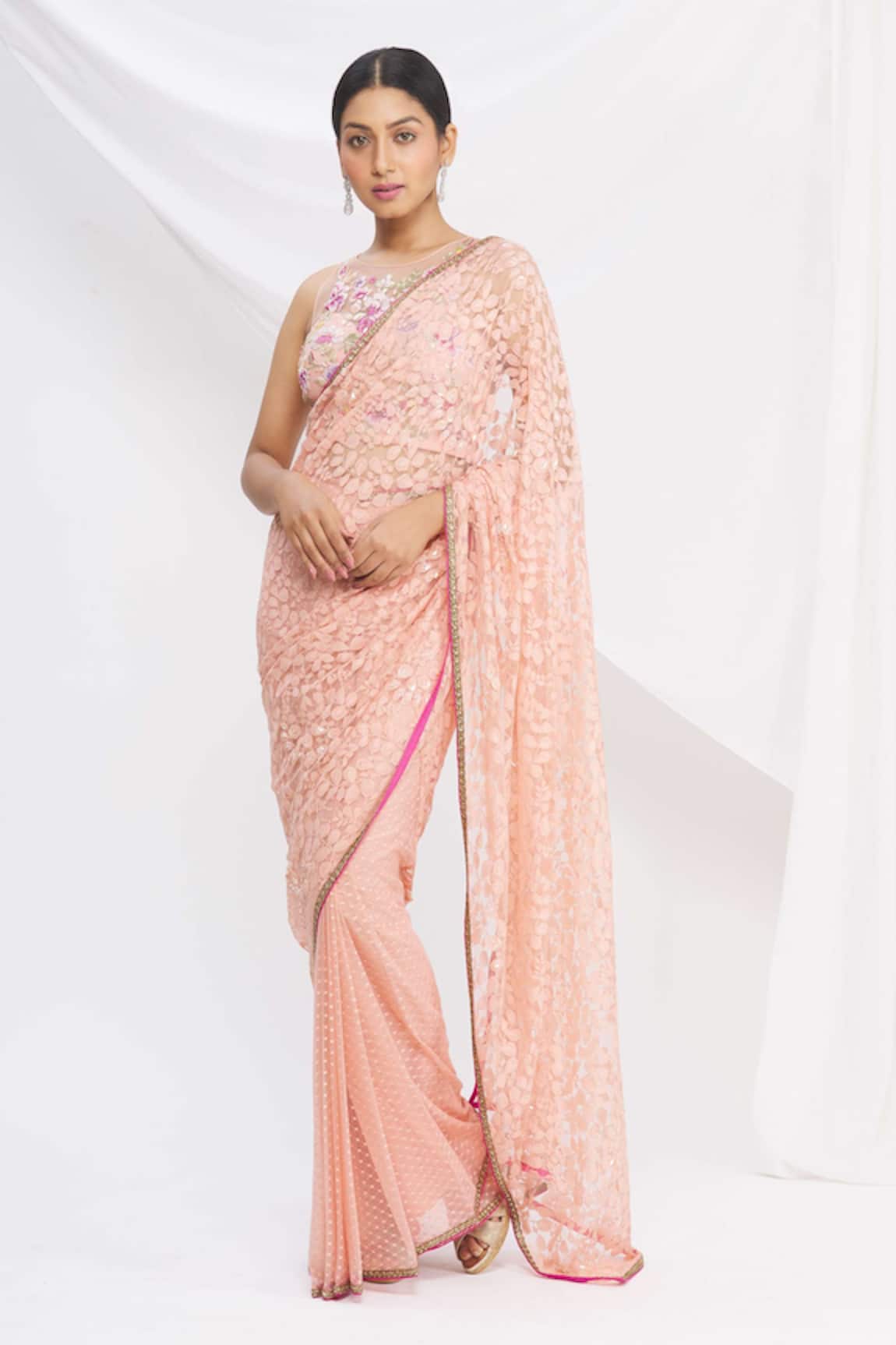 Rajat & Shraddha Pre-Draped Floral Saree with Blouse