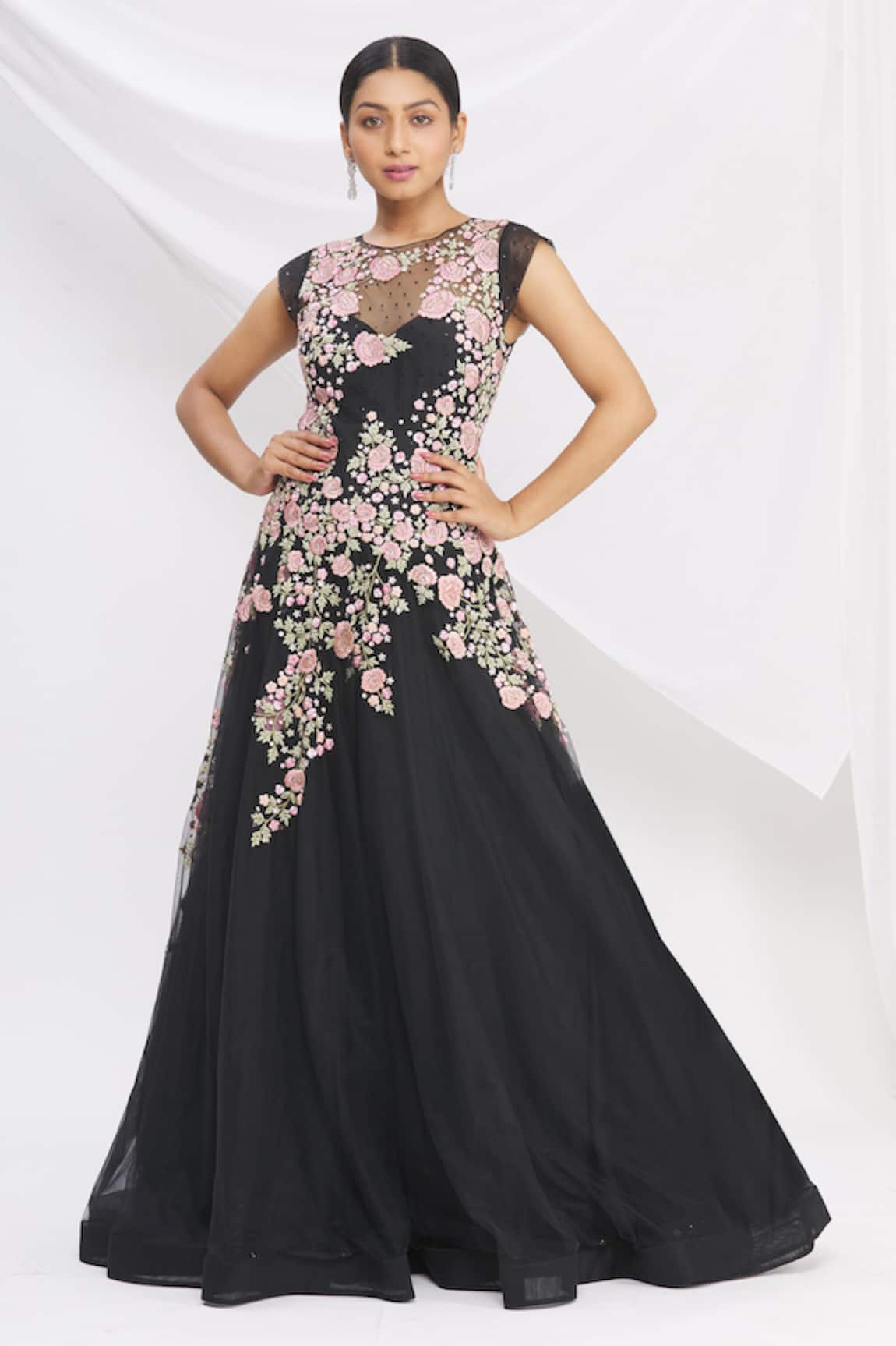 Rajat & Shraddha Floral Embroidered Flared Gown