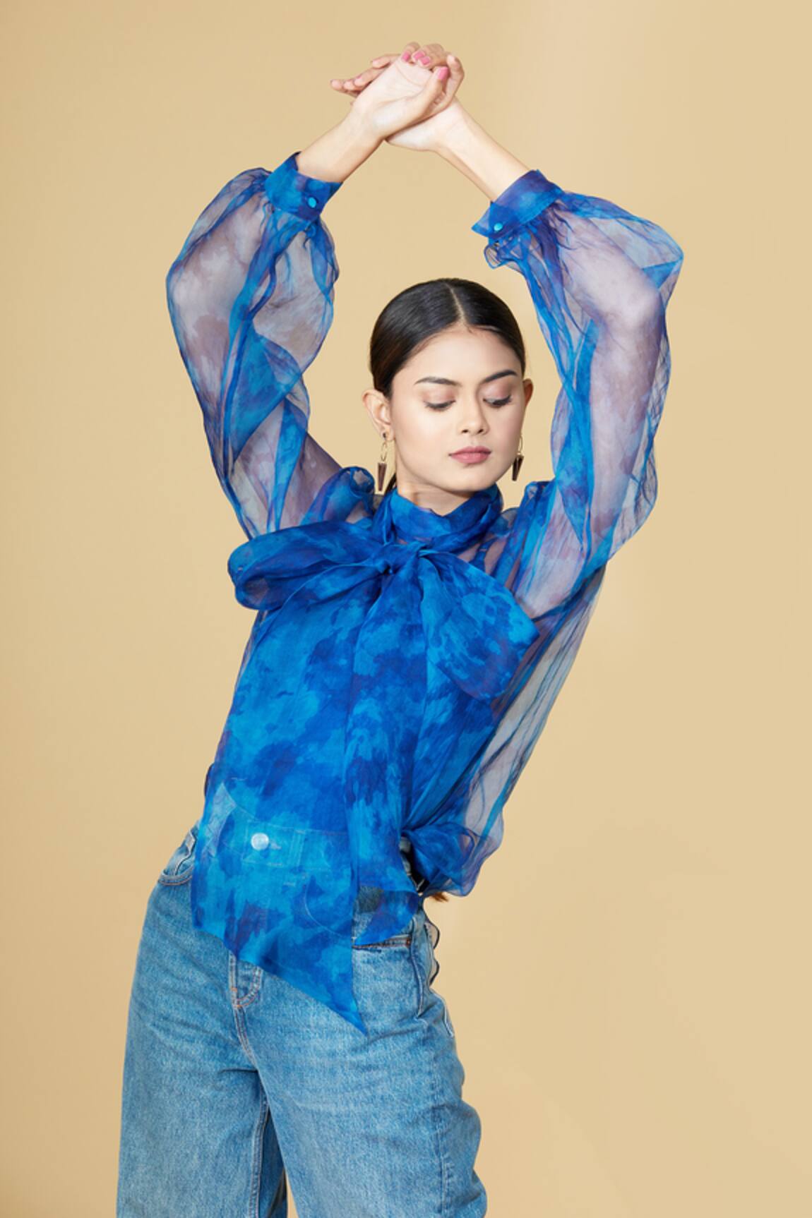 Siddhartha Bansal Organza Tie Dye Bow Blouse