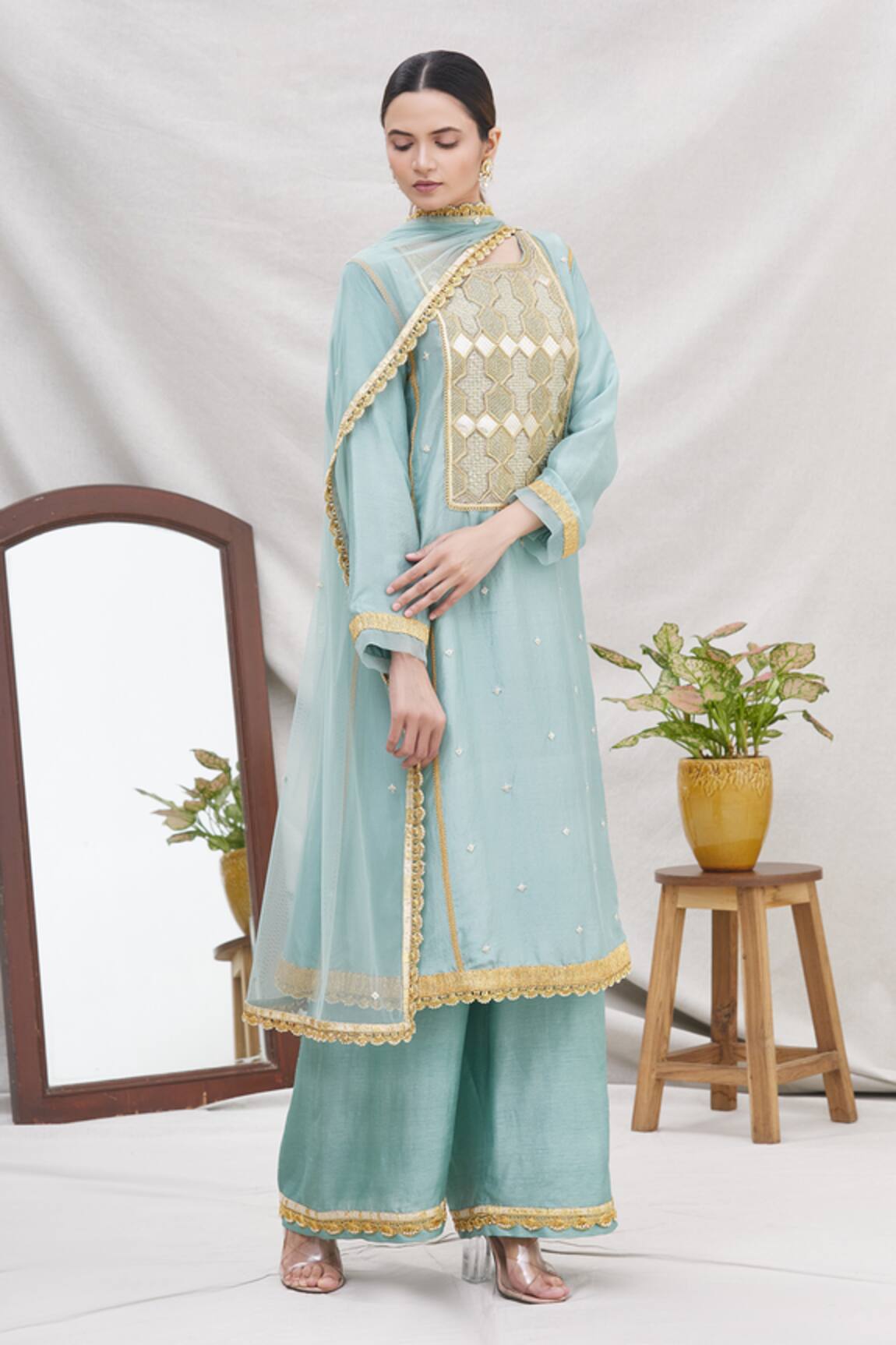 Ekta Singh Silk Panelled Kurta Set