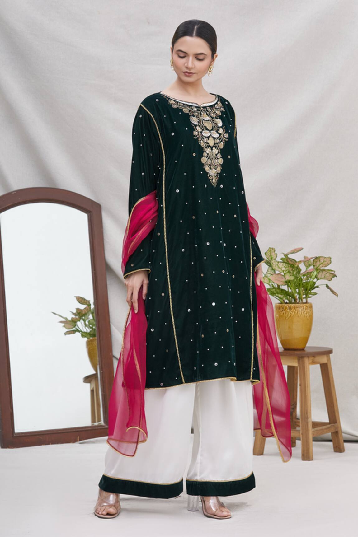 Ekta Singh Velvet Embroidered Kurta Set