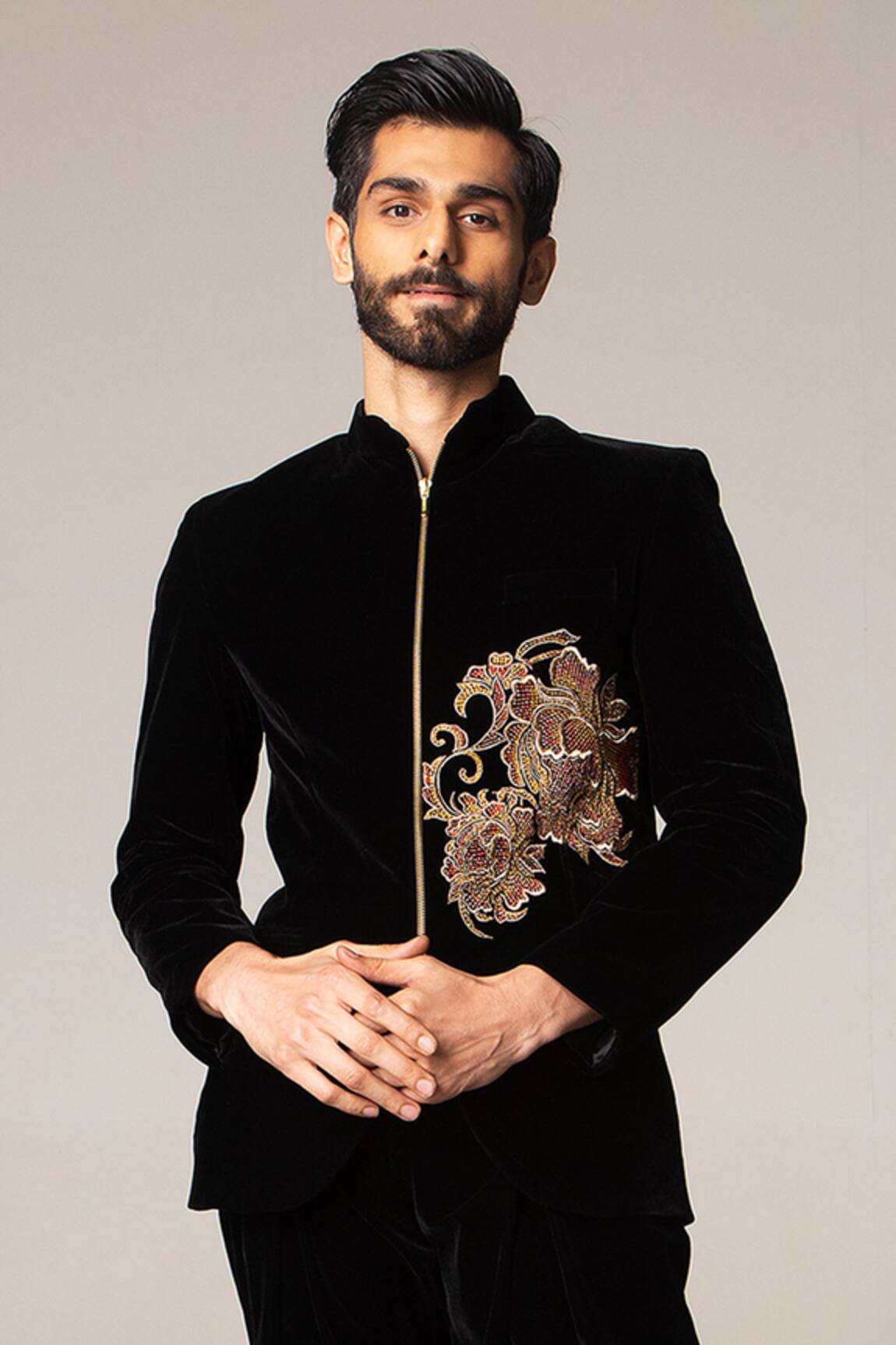 Siddartha Tytler Velvet Bandhgala & Pant Set 