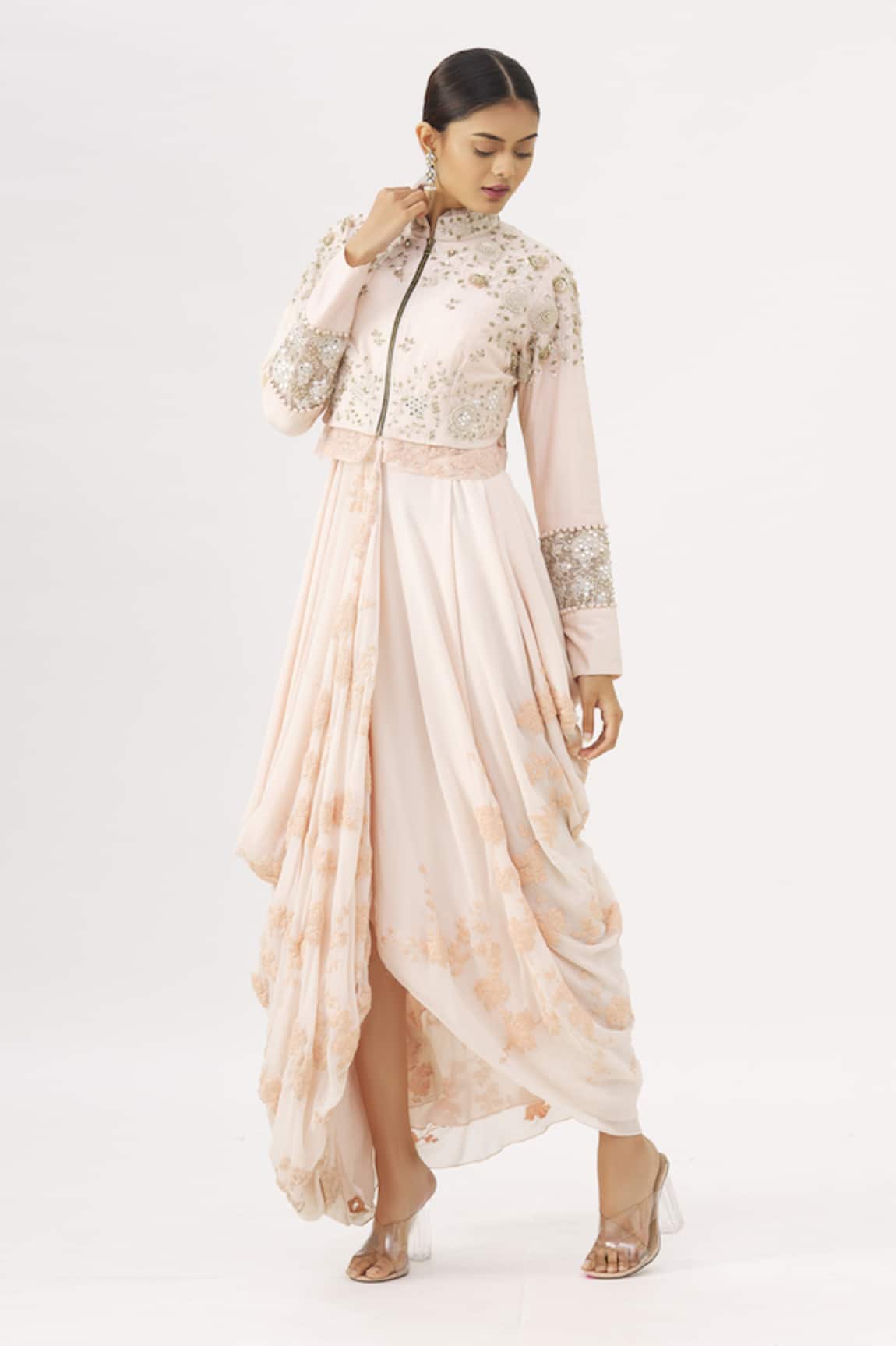 Garo Embroidered Draped Gown with Jacket 