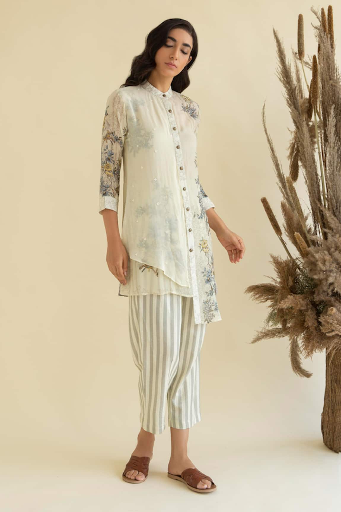 Kalista Floral Print Kurta & Striped Pant Set 