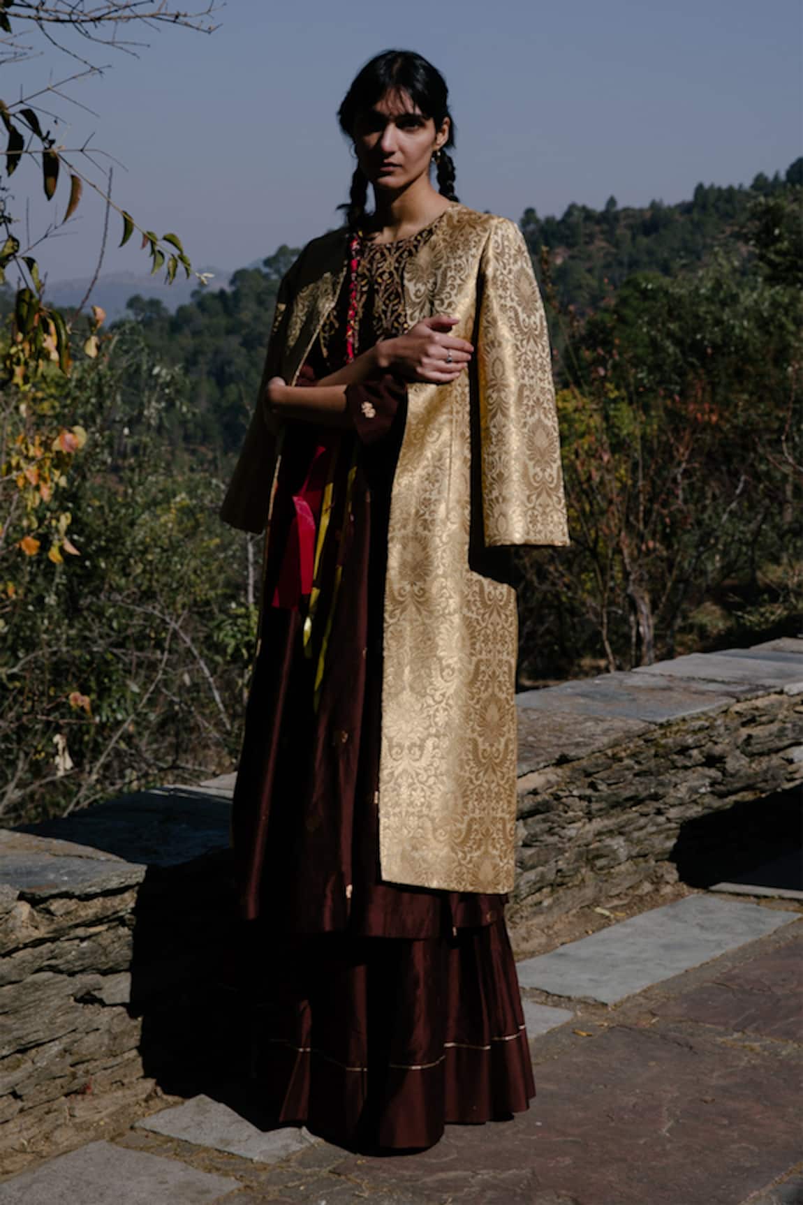 Label Earthen Brocade Jacket & Banarasi Silk Sharara Set