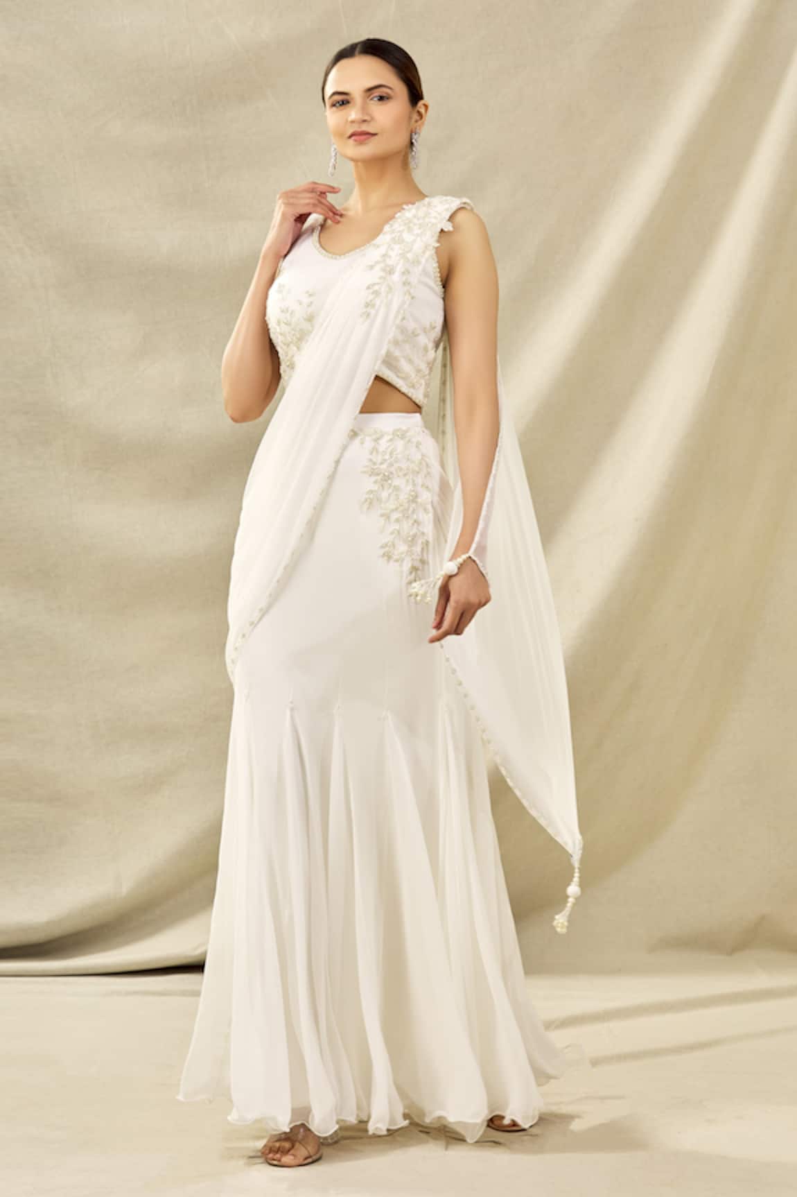 Arpan Vohra Embroidered Pre-Draped Saree Set