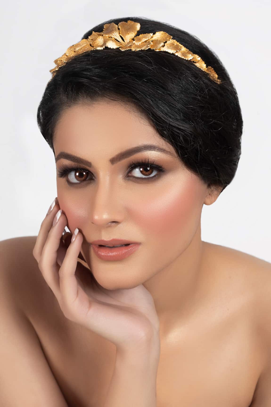 Opalina Soulful Jewellery Matte Gold 3D Carved Leaf Headband 