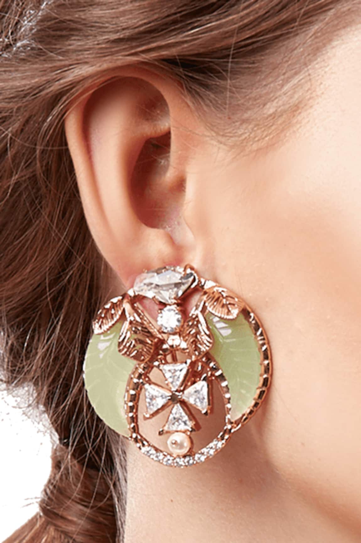 Outhouse Jade Crystal Tusk Stud Earrings