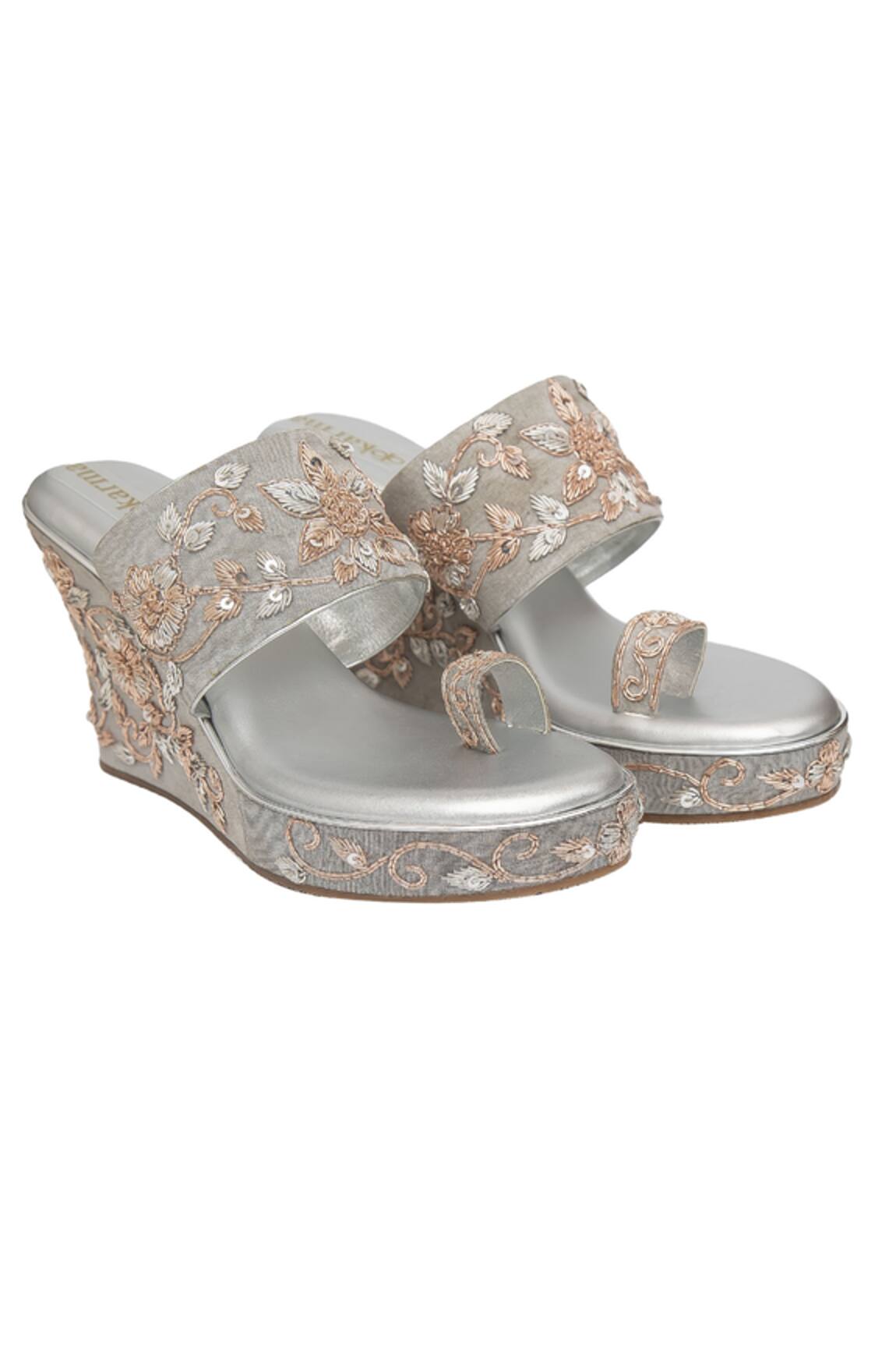 Kkarma Accessories Embroidered Grey Platform Wedges