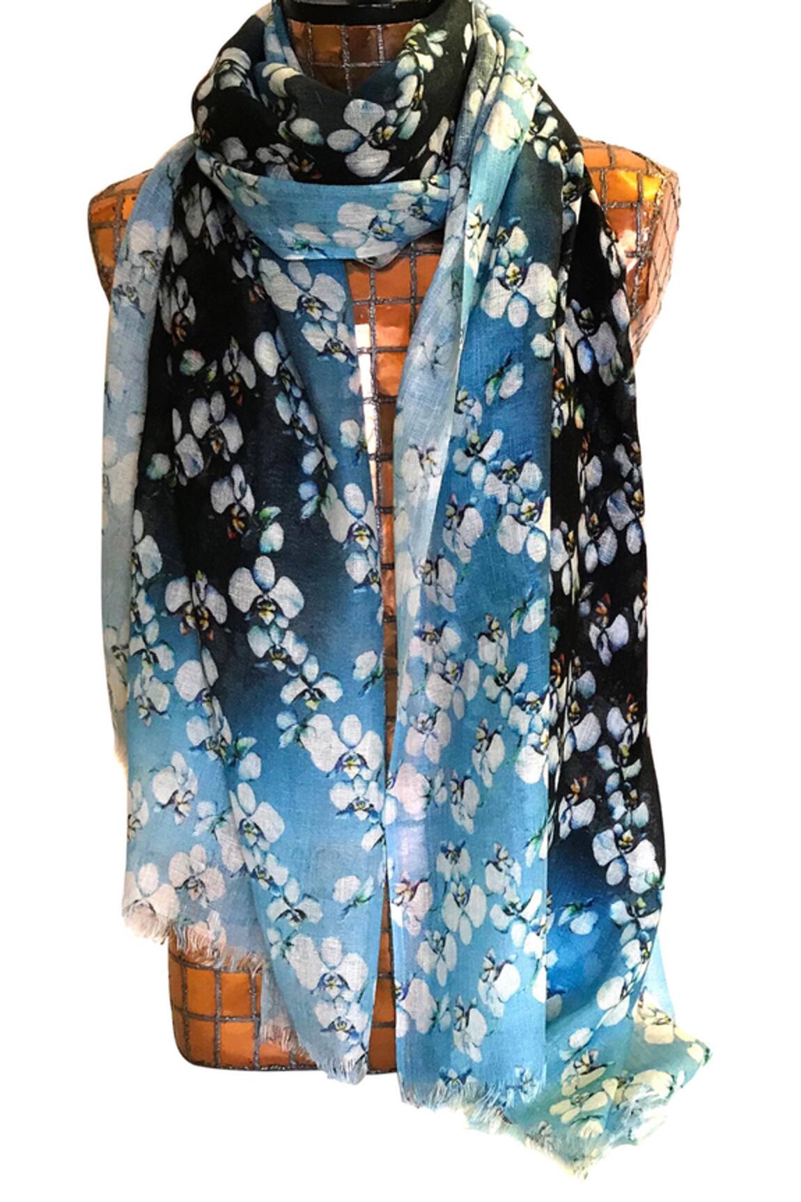 Pashma Silk Cashmere Floral Print Scarf