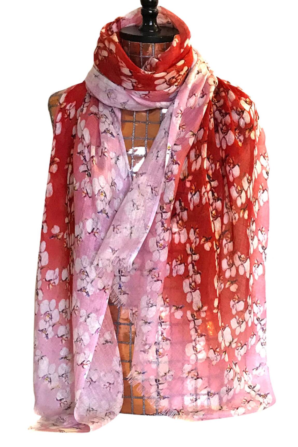 Pashma Silk Cashmere Floral Print Scarf