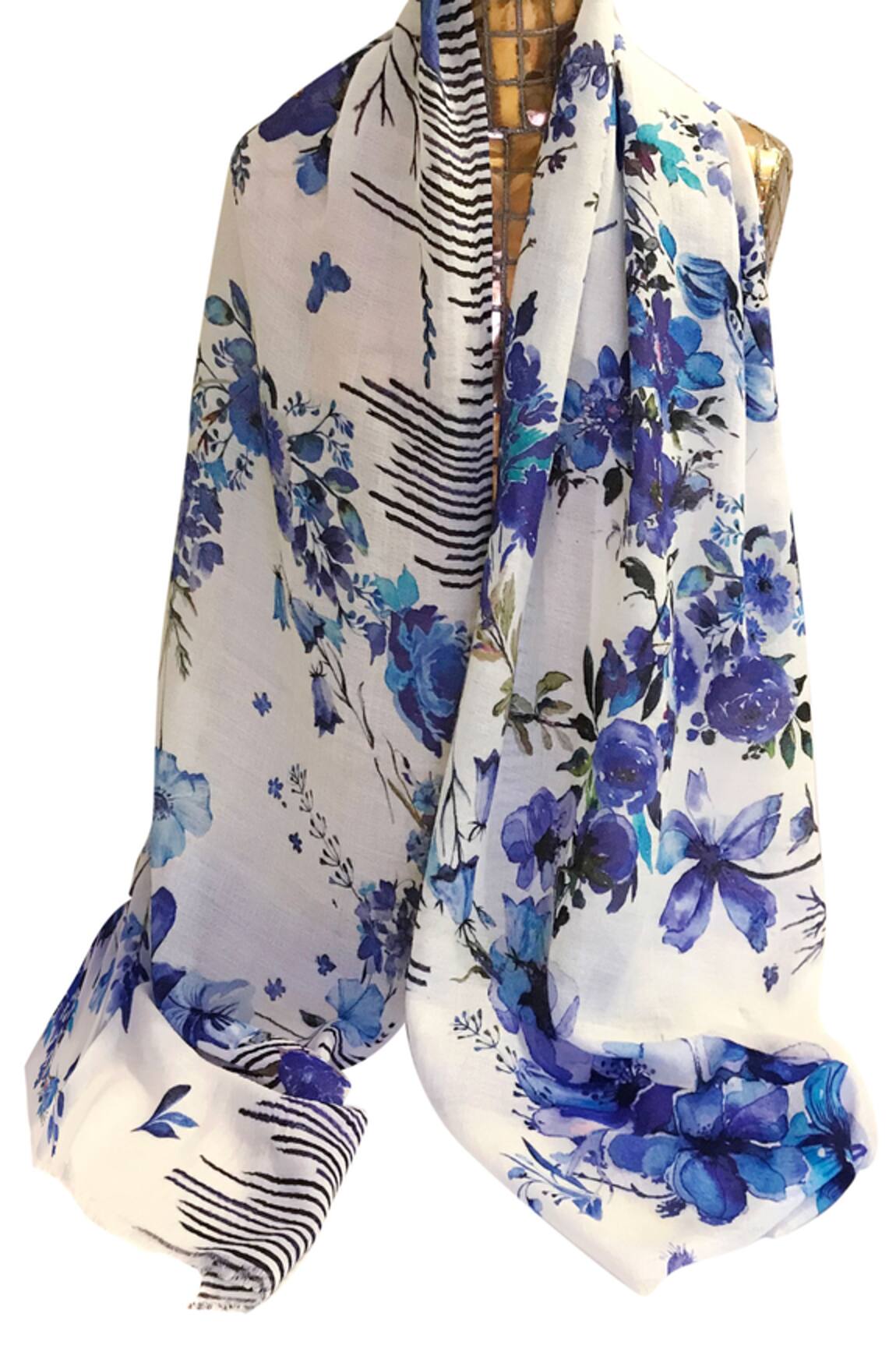 Pashma Silk Cashmere Floral Print Scarf