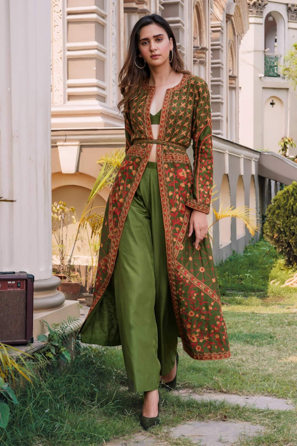 Oushk By Ussama Shabbir Embroidered Jacket & Pant Set