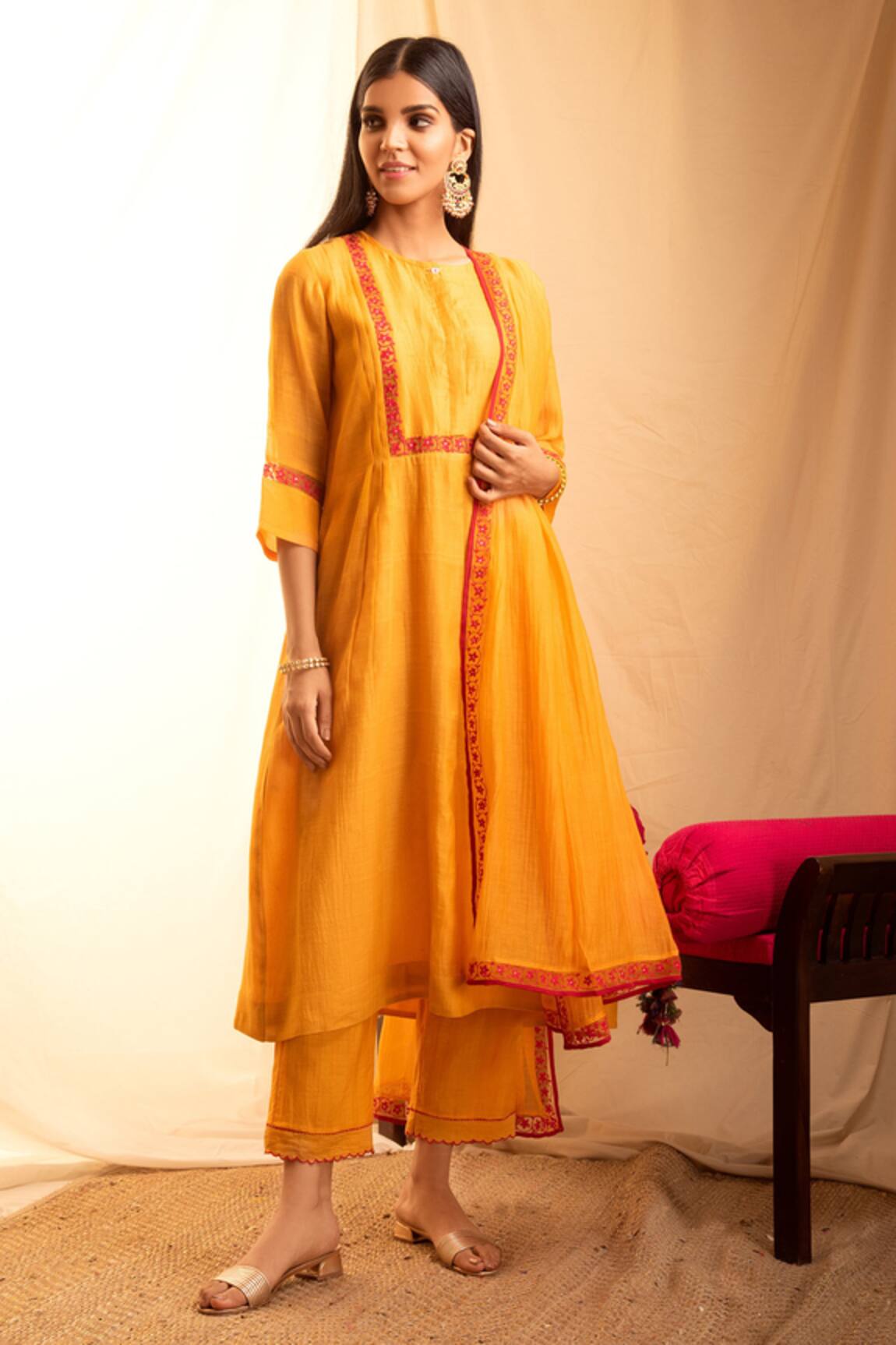 Priti Prashant Chanderi Flared Kurta Set