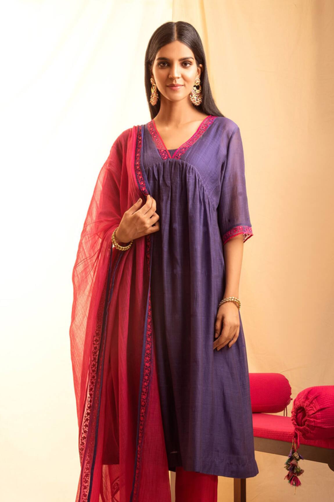 Priti Prashant Chanderi Anarkali & Pant Set