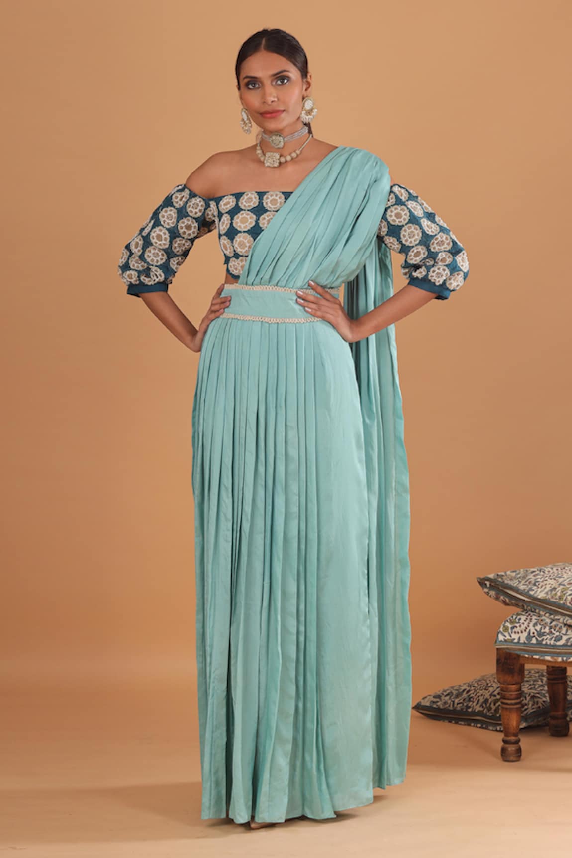 Ek Soot Pleated Saree with Off Shoulder Blouse