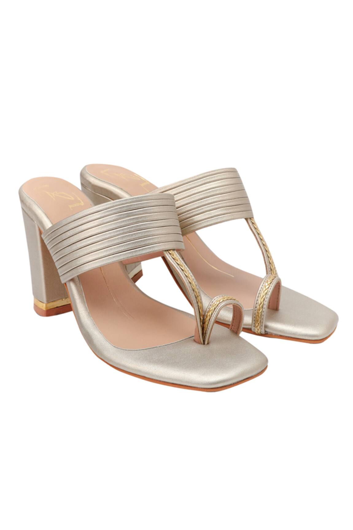 Nidhi Bhandari Gold Pleated Kolhapuri Block Heels 
