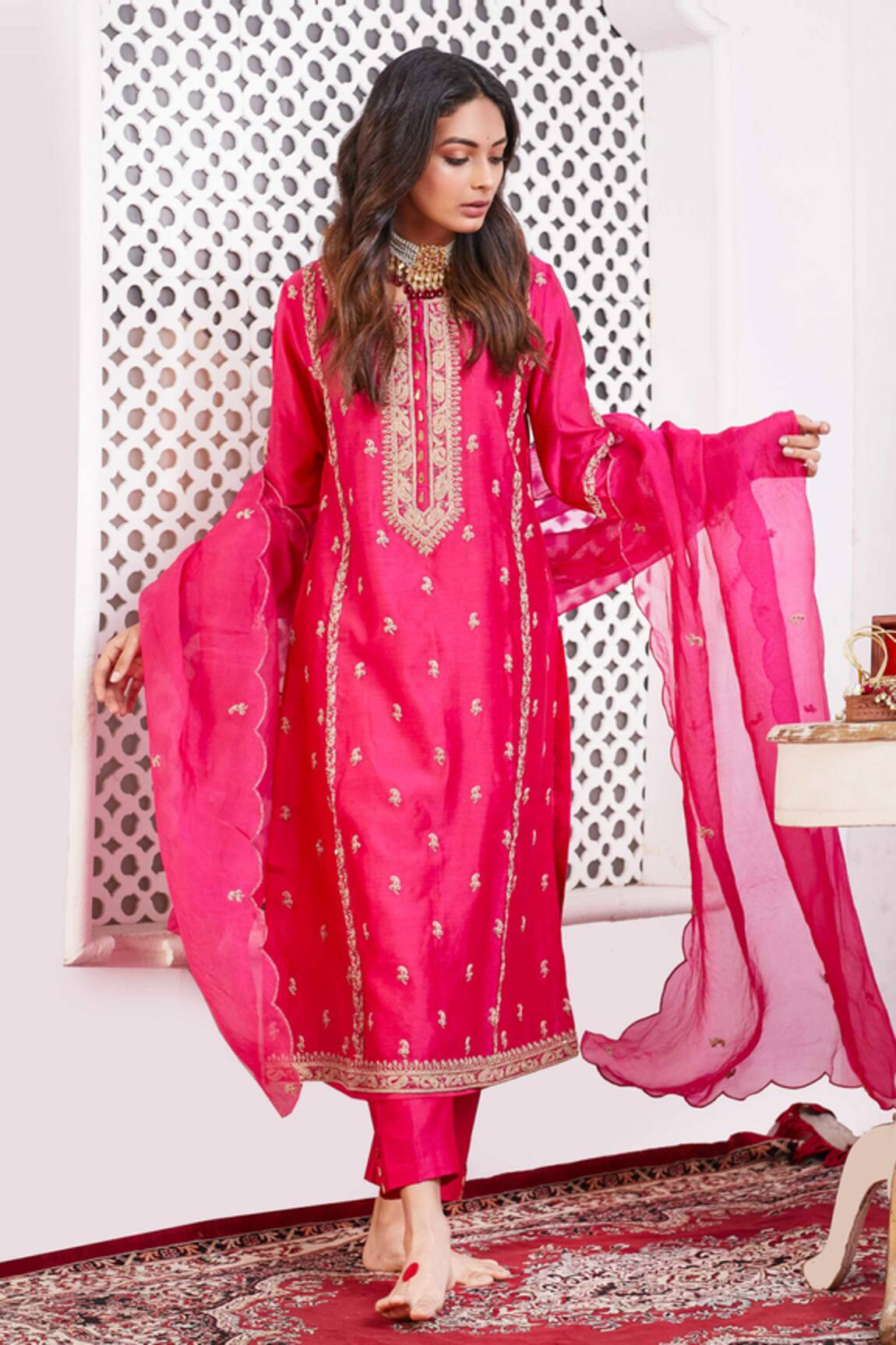 Pink City By Sarika Silk Chanderi Kurta Set 