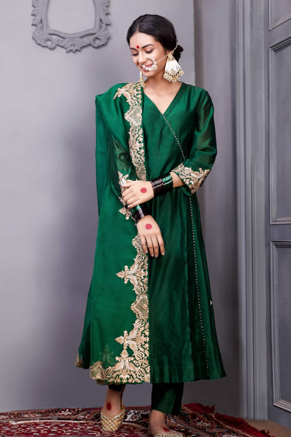 Pink City By Sarika Silk Chanderi Angarkha Set 