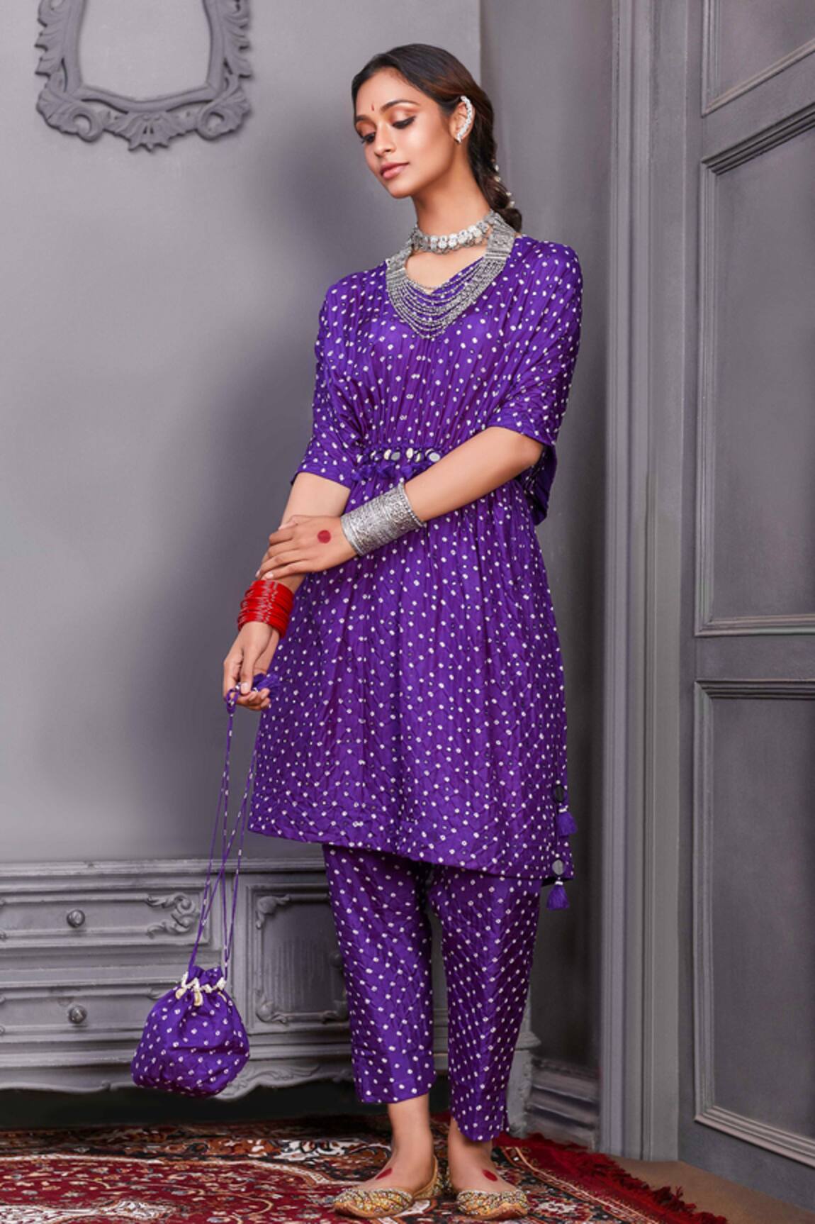 Pink City By Sarika Silk Kaftan Tunic Set 