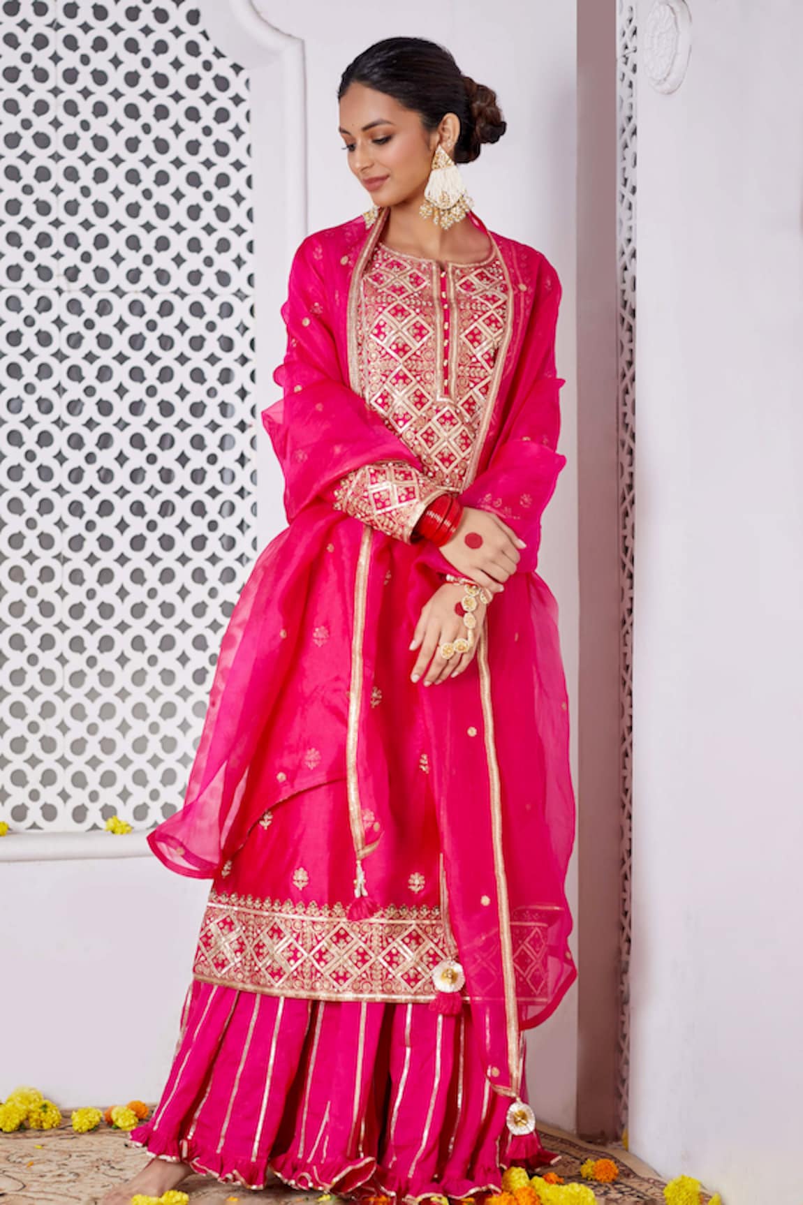 Pink City by Sarika Silk Chanderi Kurta Sharara Set