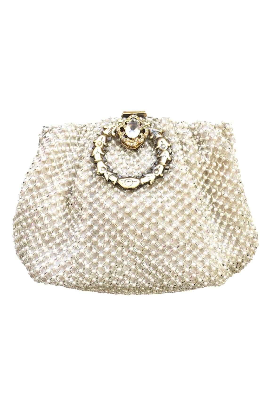 Kokommo Embellished White Brocade Clutch