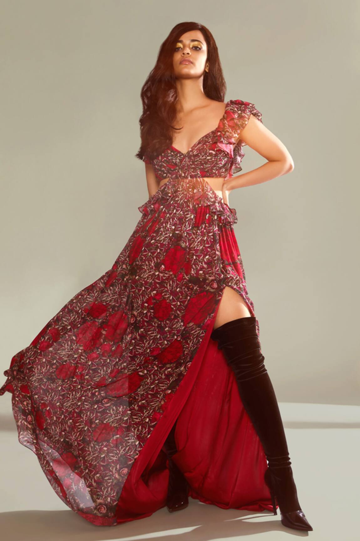 Shehlaa Khan Floral Print Gown