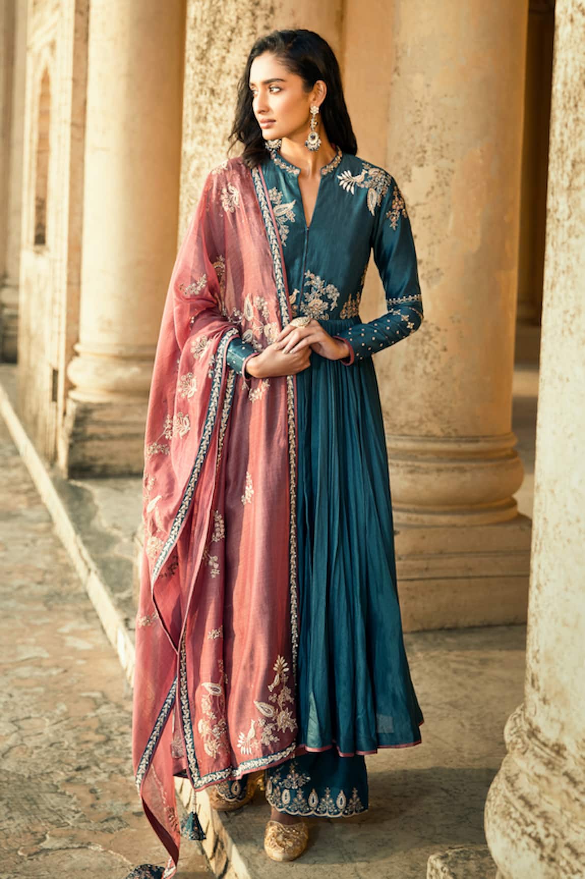 Matsya Chanderi Silk Anarkali Palazzo Set