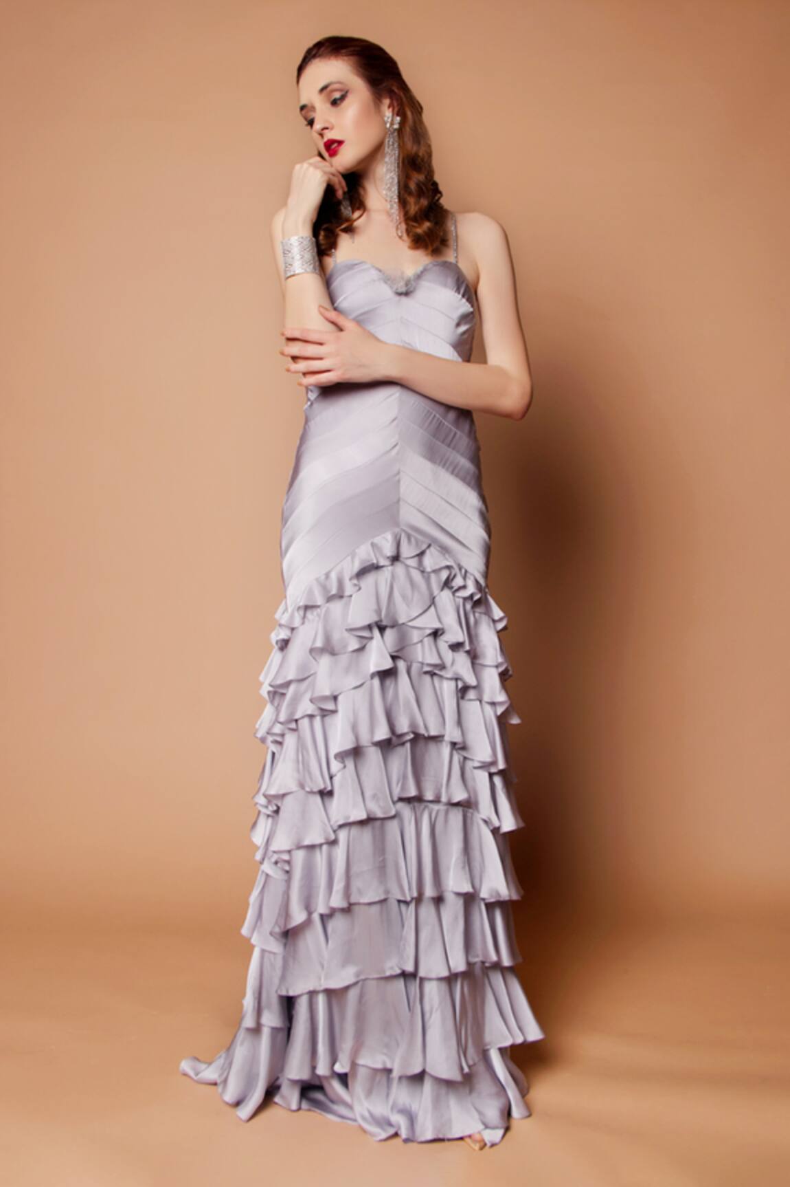 Shehlaa Khan Layered Ruffle Gown