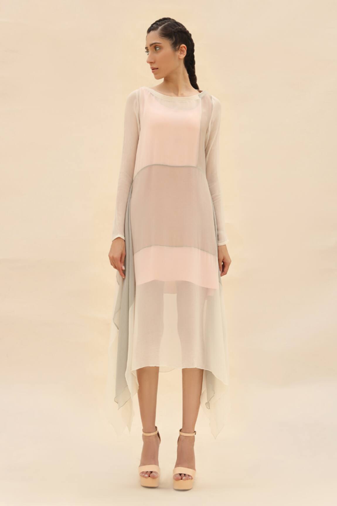 Abhishek Sharma Colorblock Draped Dress 