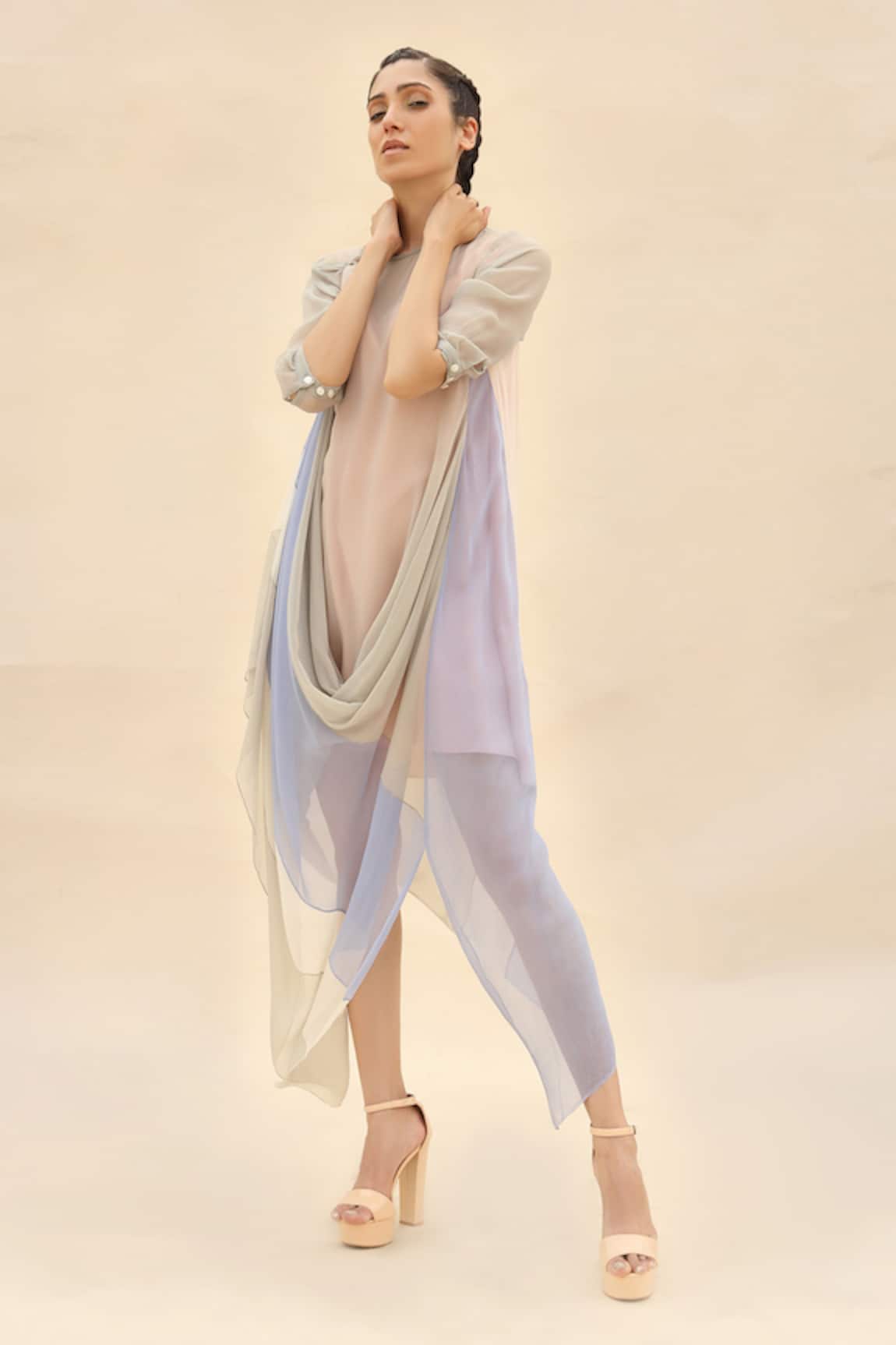 Abhishek Sharma Colorblock Cowl Draped Dress