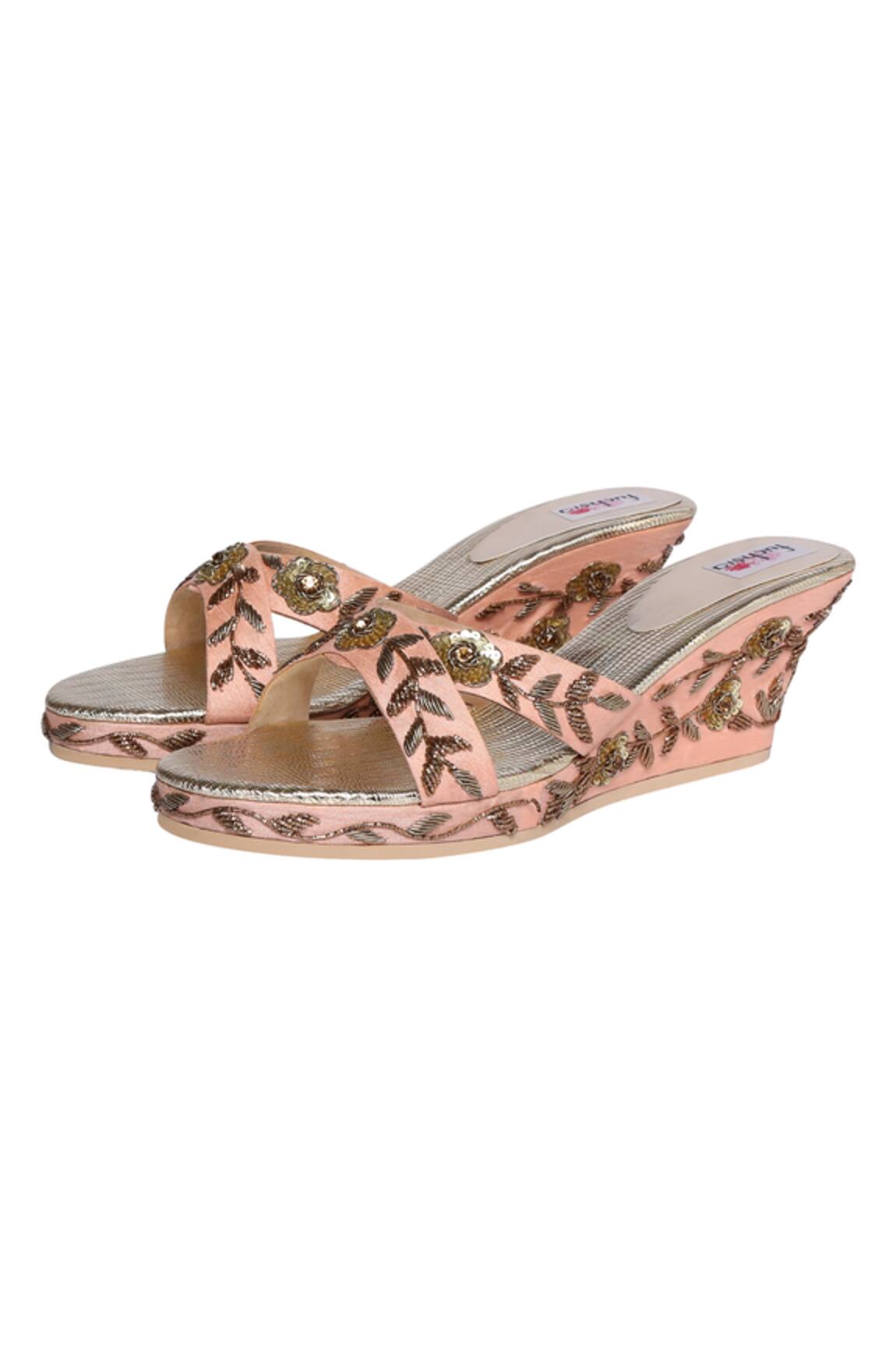 Fuchsia Silk Embroidered Wedges 